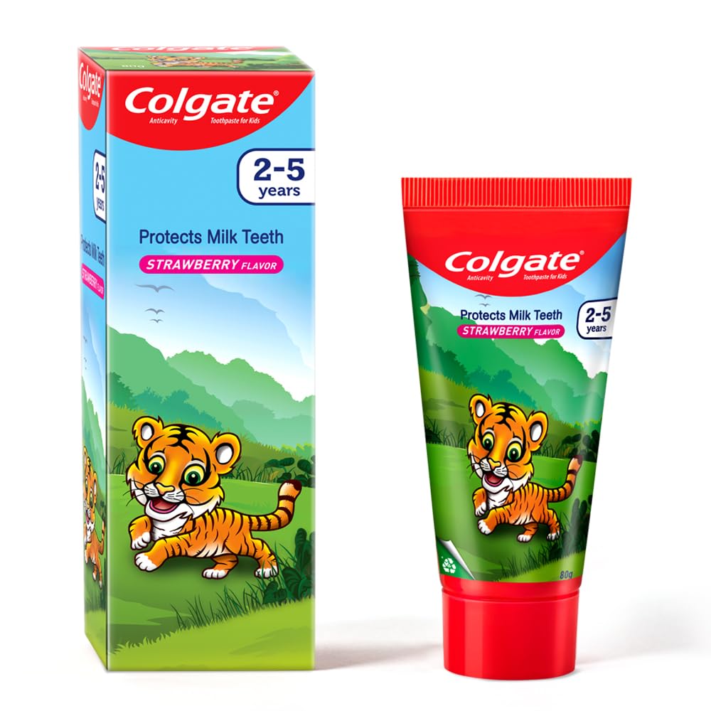 Colgate Kids Anticavity Toothpaste for 2-5 Years - 80gm (Strawberry Flavour) & Colgate Kids 0-2 Years Manual Toothbrush,Multicolor, 1 Piece Combo – view 2