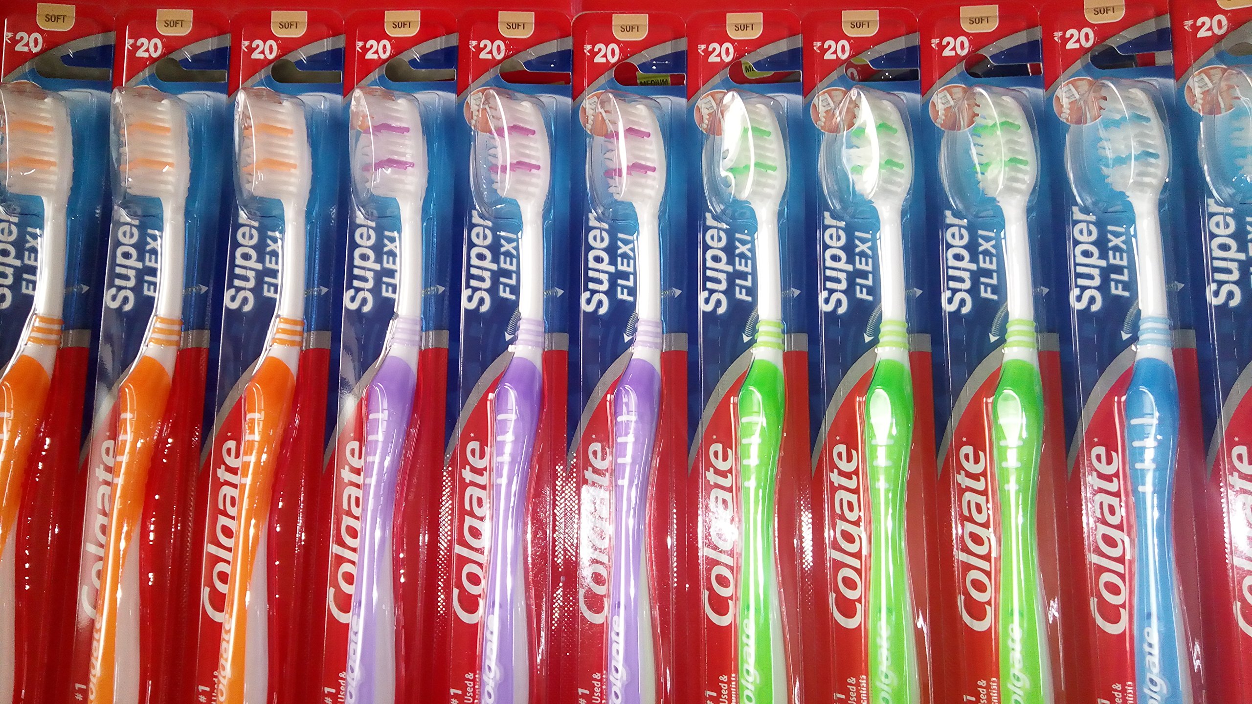 Colgate soft toothbrush showing improved handle and flexible neck design