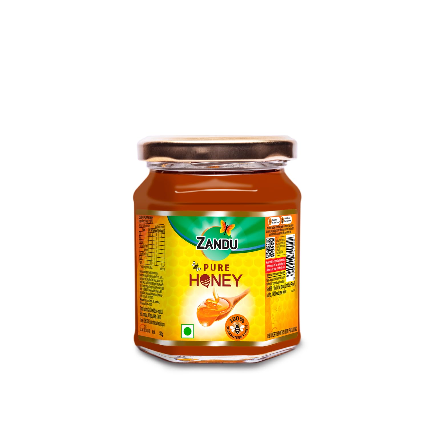 Zandu Pure Honey with Cinnamon, Green Tea & Lemon, 100% Purity, No Added Sugar, 250g