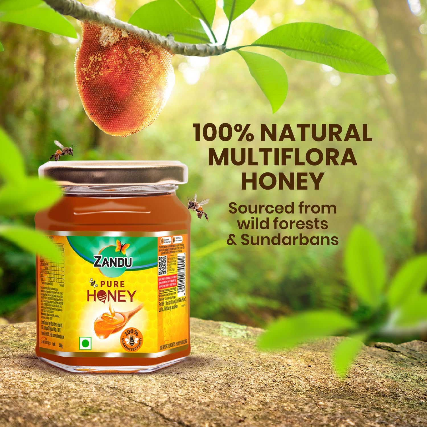 Zandu Pure Honey with Cinnamon, Green Tea & Lemon, 100% Purity, No Added Sugar, 250g – view 2