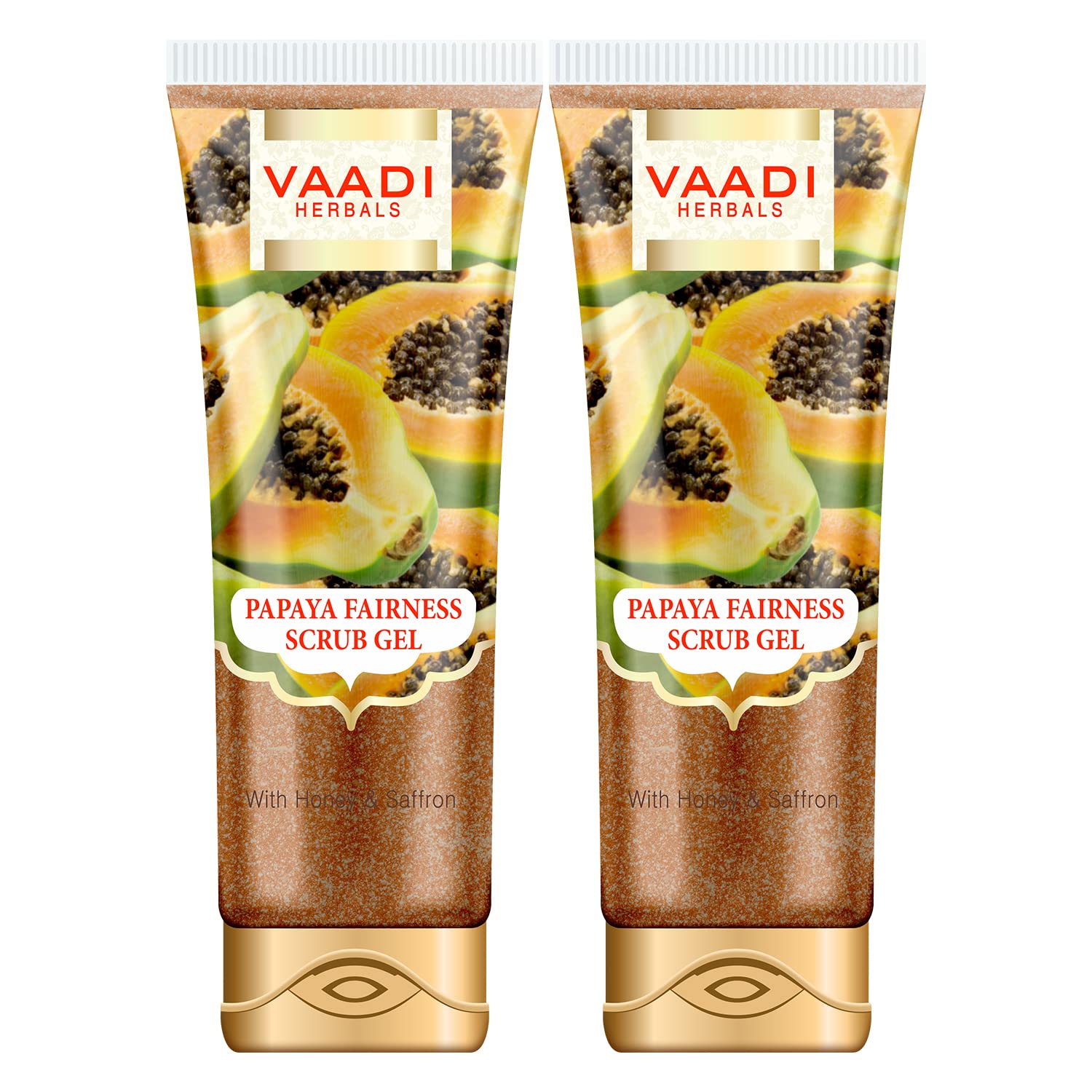 Papaya fairness scrub gel pack with honey and saffron by Vaadi