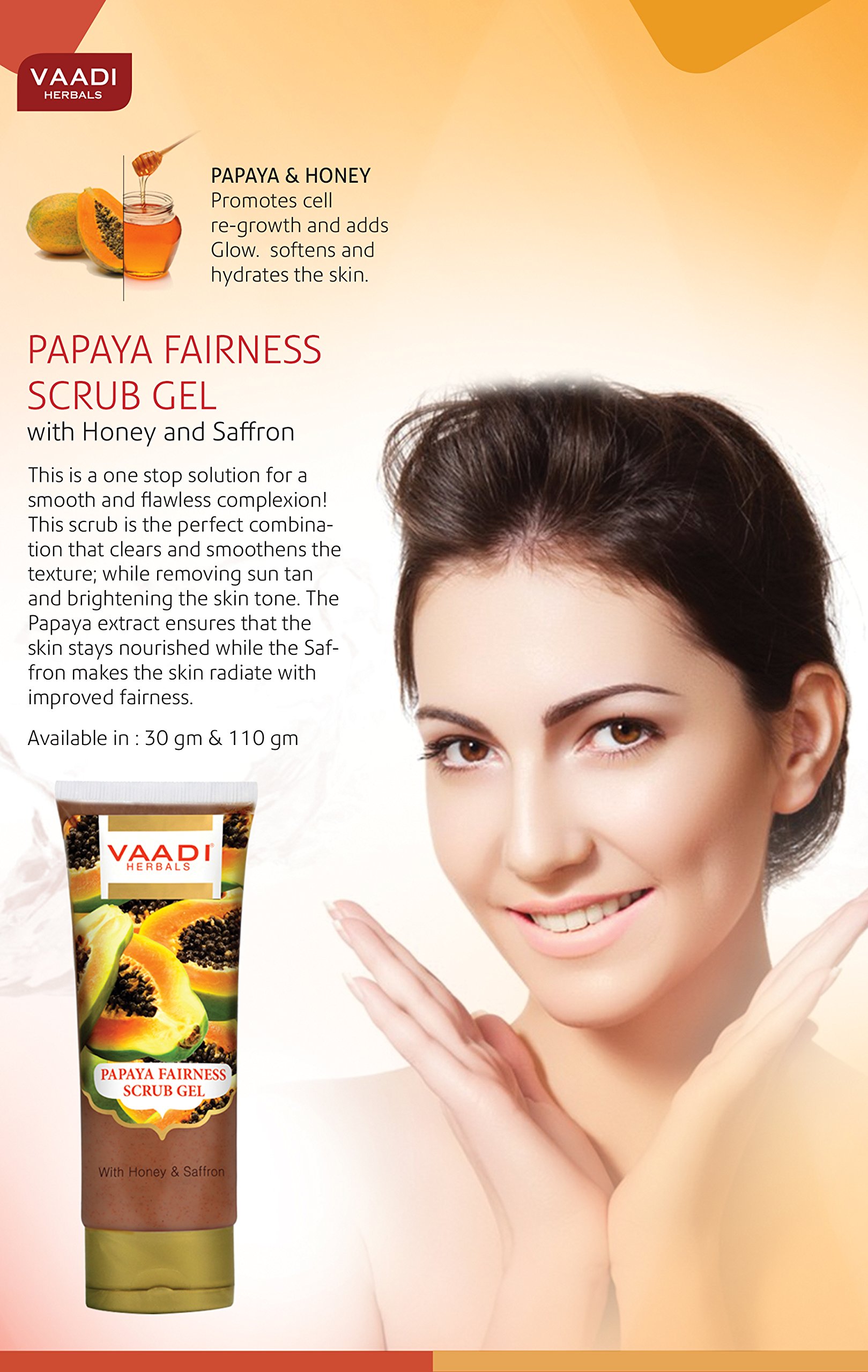 Vaadi Herbals Papaya Fairness Scrub Gel with Honey and Saffron, 110g x 2 – view 5