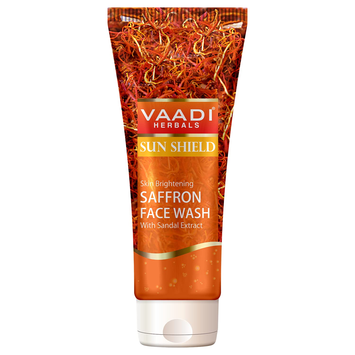 Front view of Vaadi Herbals saffron face wash gel tube