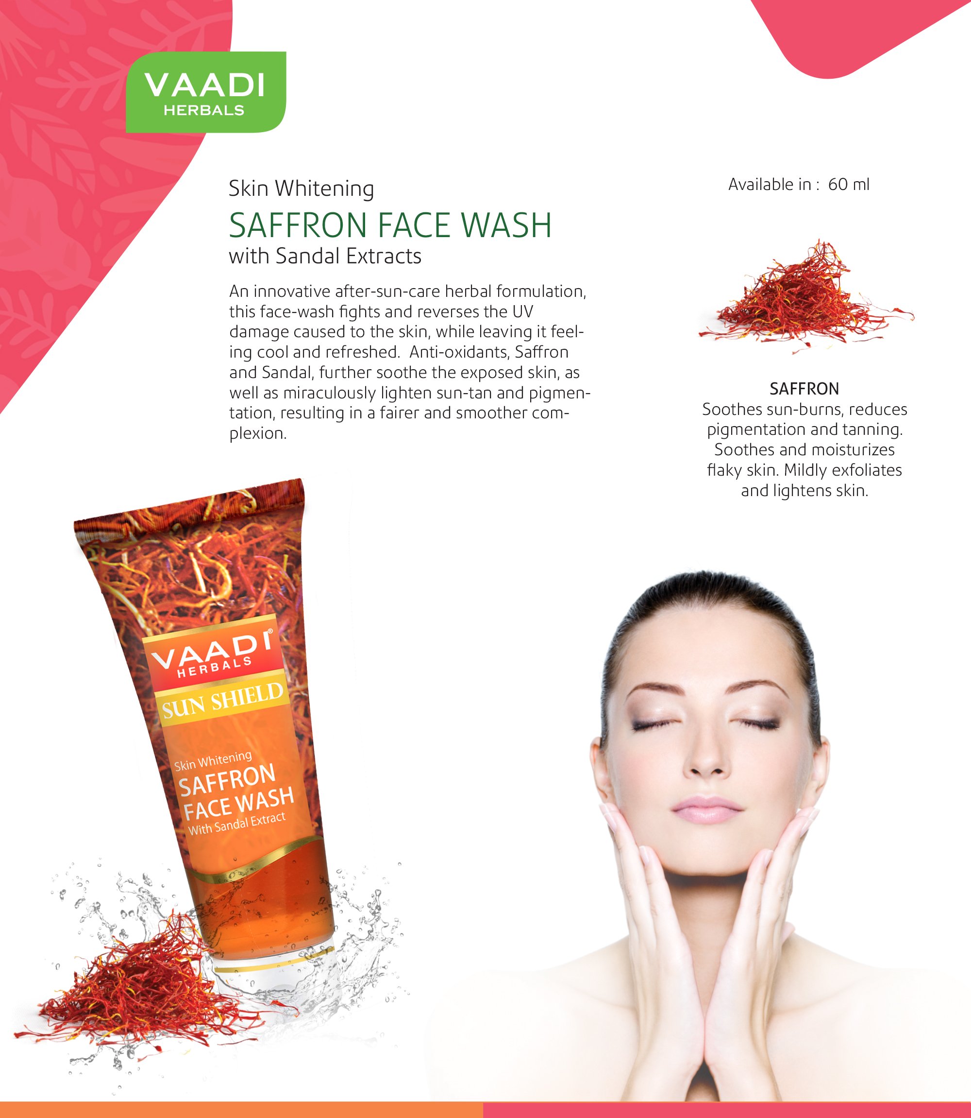 Vaadi Herbals Skin Whitening Saffron Face Wash with Sandal Extract, 60 ml – view 4