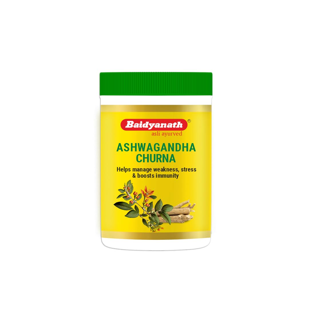 Two jars of Baidyanath Ashwagandha Churna powder, 100 g each
