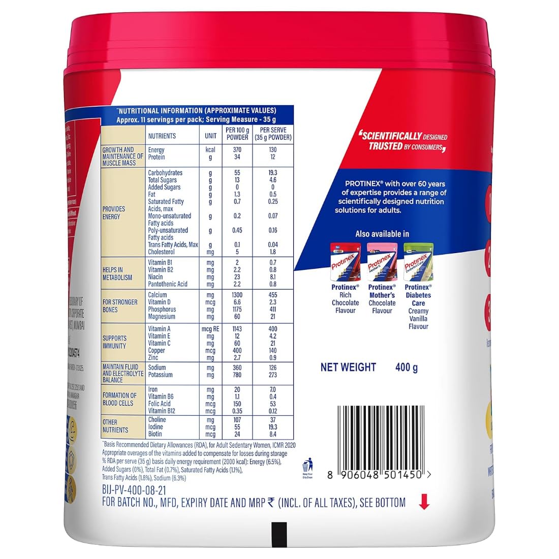Protinex Health Supplement And Nutritional Protein Mix For Adults-(Creamy Vanilla, 400 Gms, Jar) with 25 Vital Nutrients to Support Strength, Immunity & Active Life – view 3