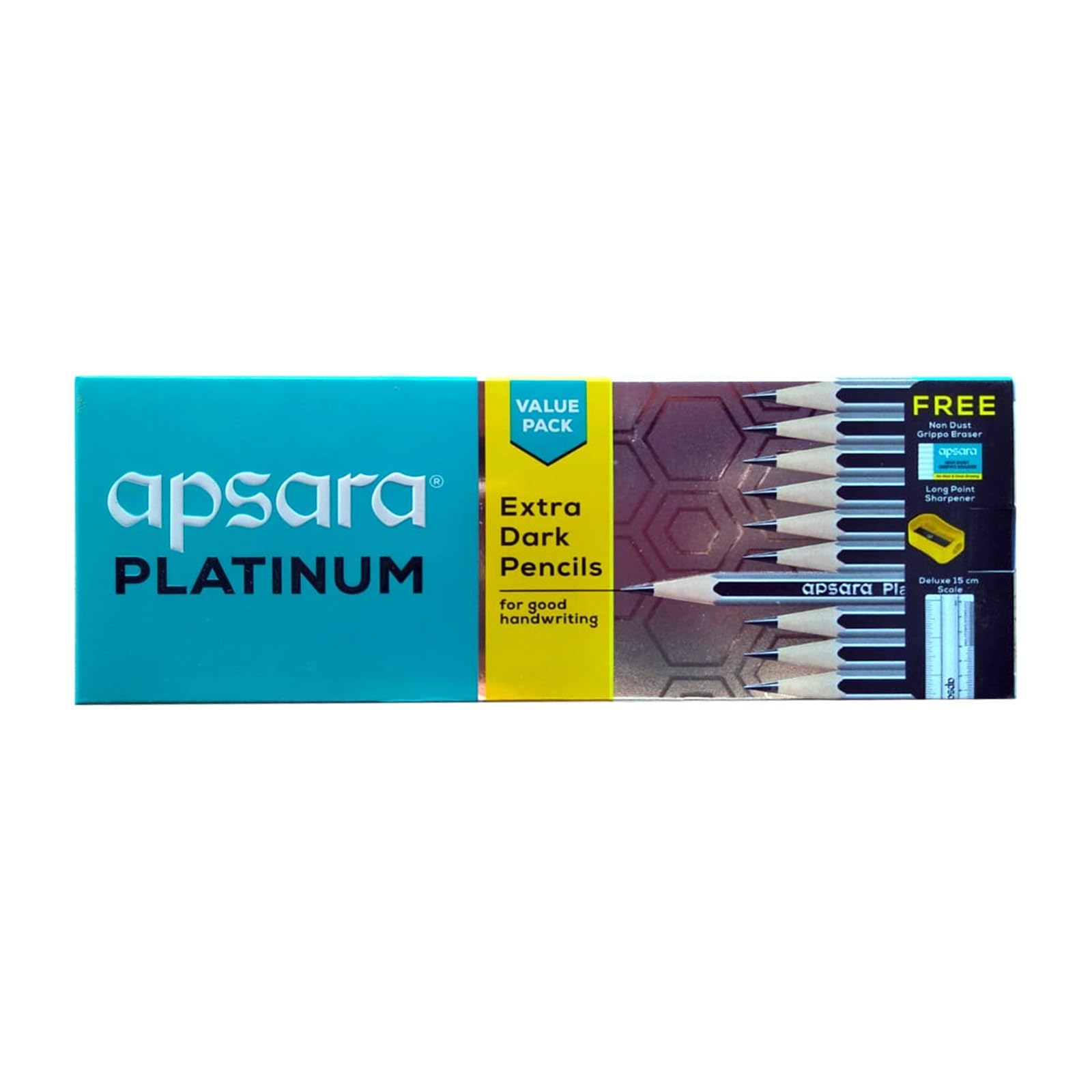 Silver Apsara Platinum wooden pencils with eraser sharpener and scale