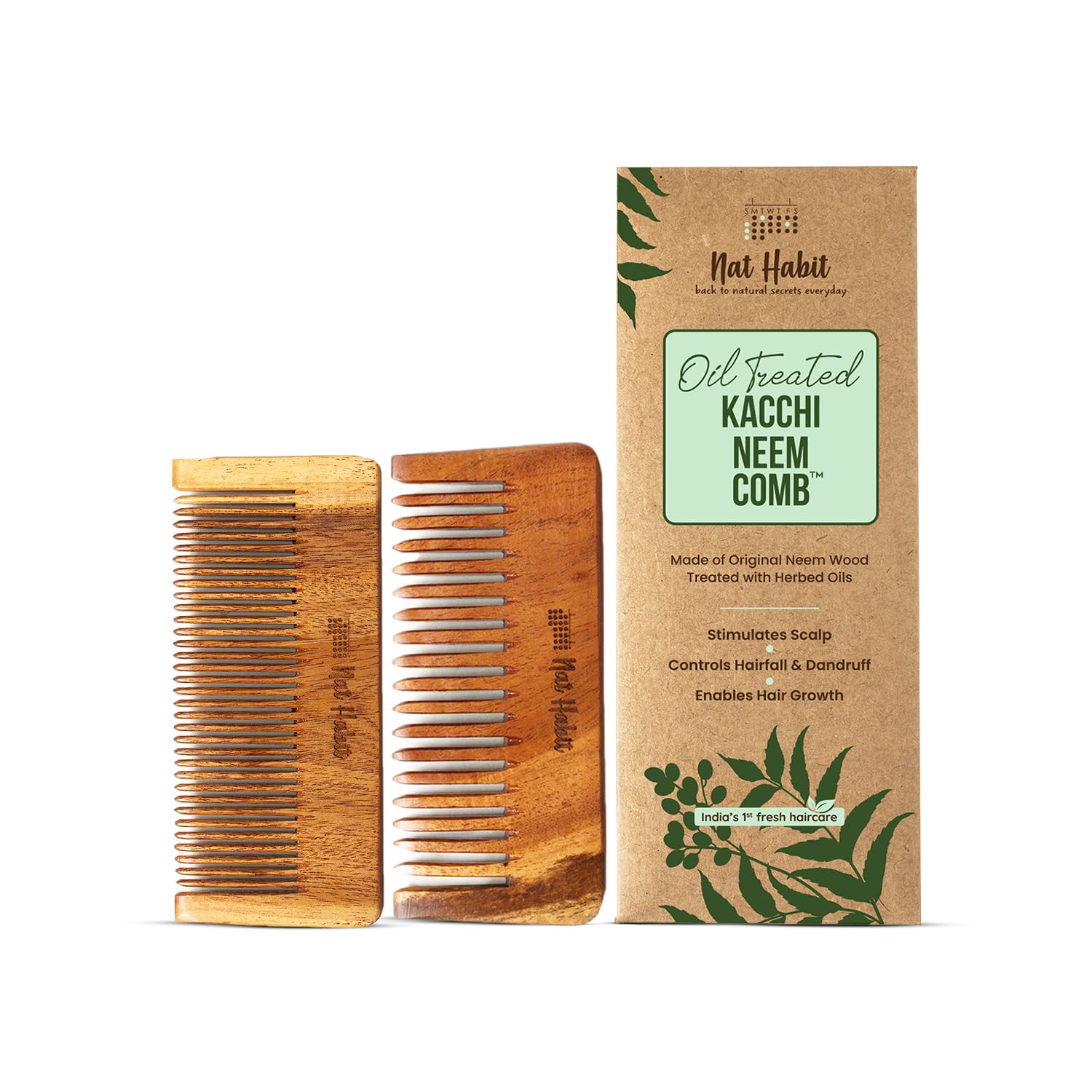 Small neem wood fine and wide tooth comb combo