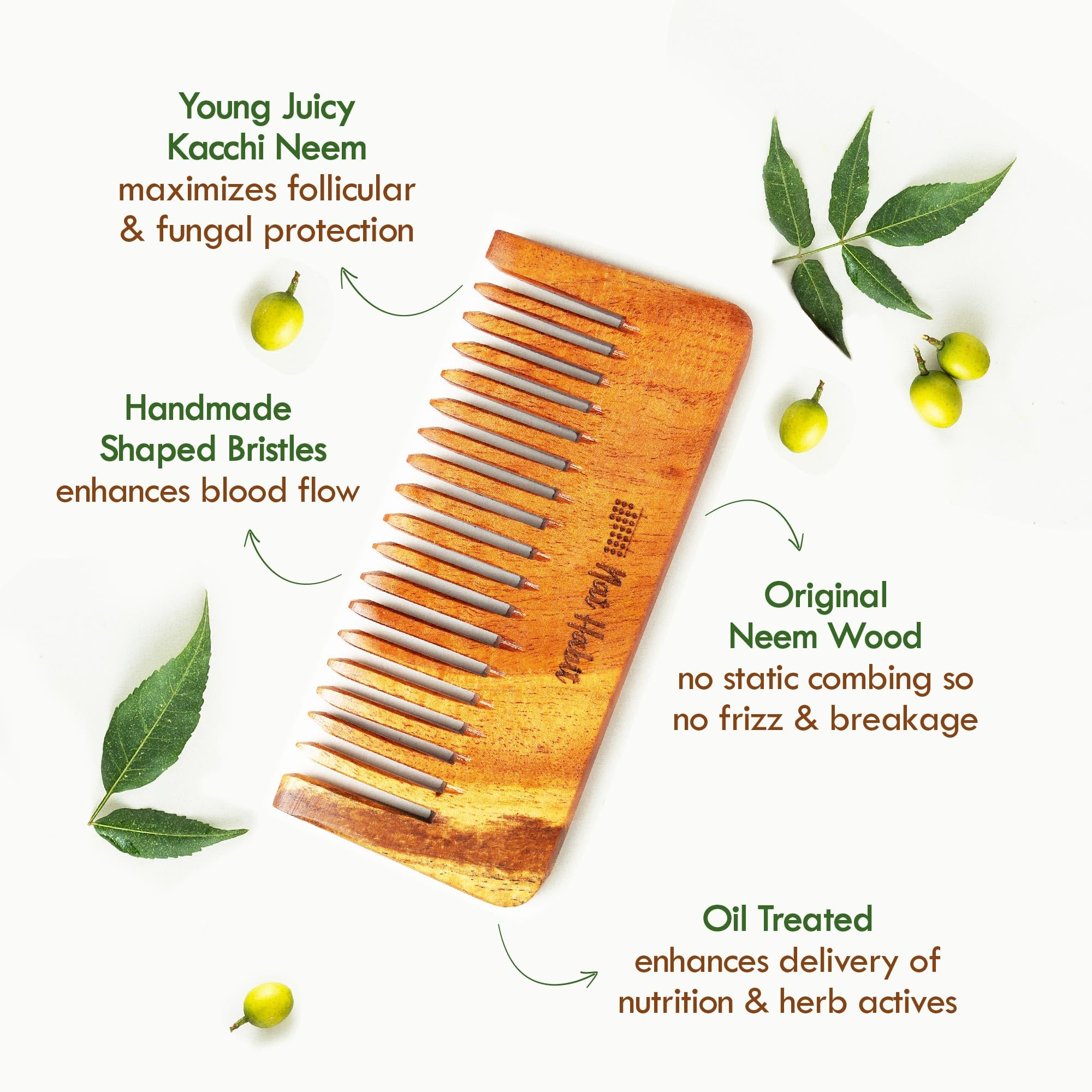 Nat Habit Kacchi Neem Comb Fine Tooth Styling & Wide Tooth Shampoo Combo, Soaked In 17 Herbs, Neem & Sesame Oil, For Post Shampoo Detangling & Daily Styling, Suited For Short & Long Hair (Small Size) – view 6