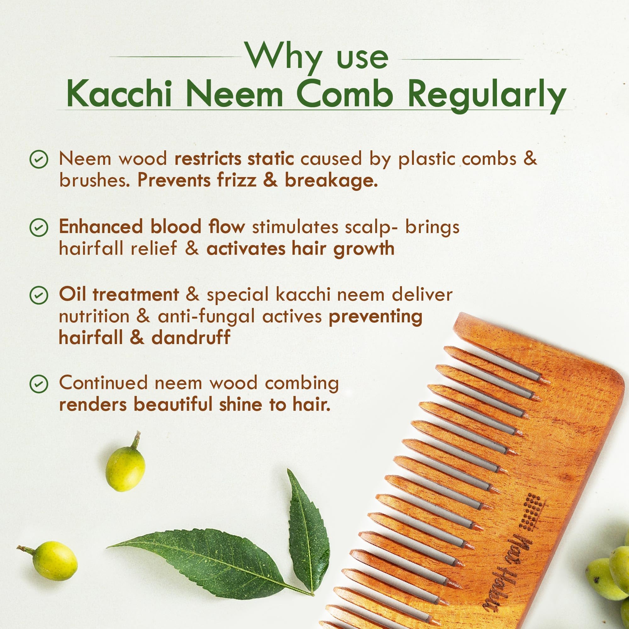 Nat Habit Kacchi Neem Comb Fine Tooth Styling & Wide Tooth Shampoo Combo, Soaked In 17 Herbs, Neem & Sesame Oil, For Post Shampoo Detangling & Daily Styling, Suited For Short & Long Hair (Small Size) – view 7