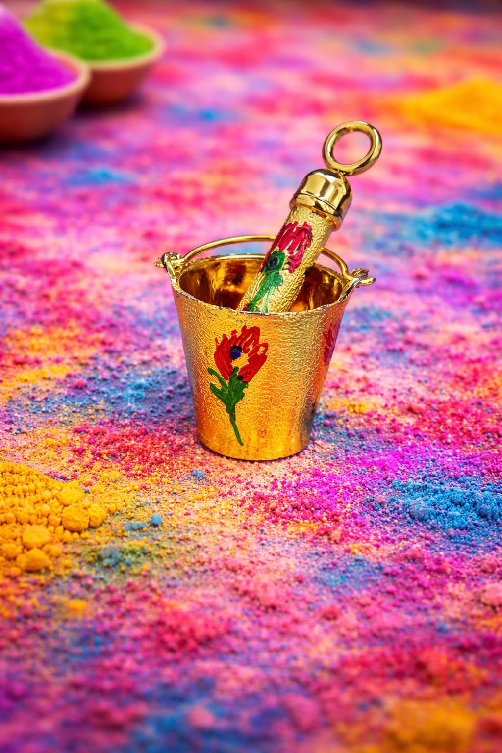 Jaipur Ace Laddu Gopal Holi Pichkari Balti Thali Set Mini Golden Kanha Ji Holi Decoration Accessories – view 2