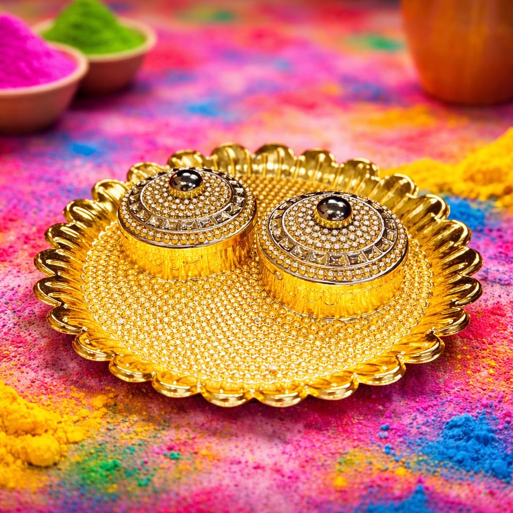 Jaipur Ace Laddu Gopal Holi Pichkari Balti Thali Set Mini Golden Kanha Ji Holi Decoration Accessories – view 3