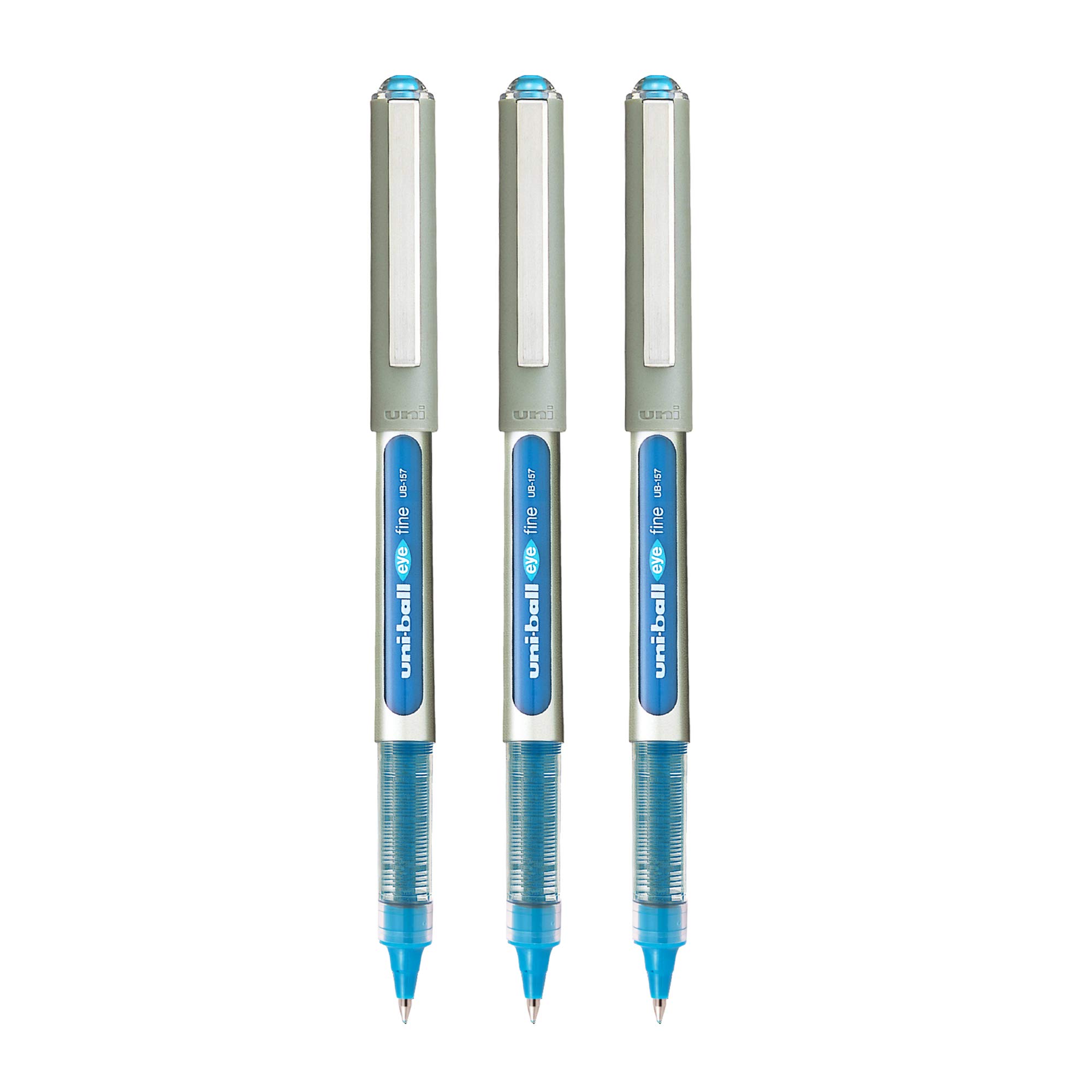 uni-ball Eye UB157 0.7 mm Roller Ball Pens, Light Blue Ink, Pack of 3