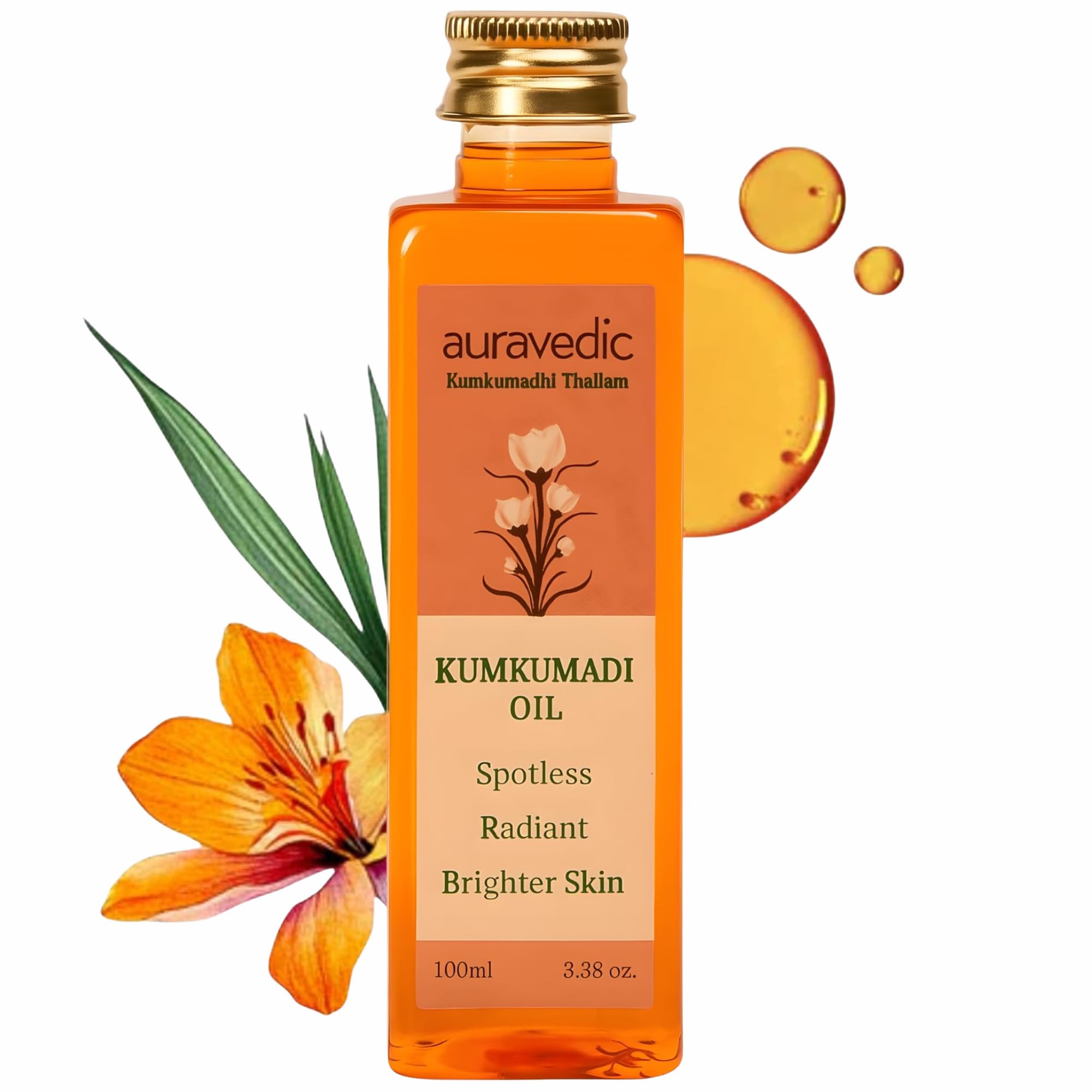 Auravedic Kumkumadi oil for face 100 ml bottle front view