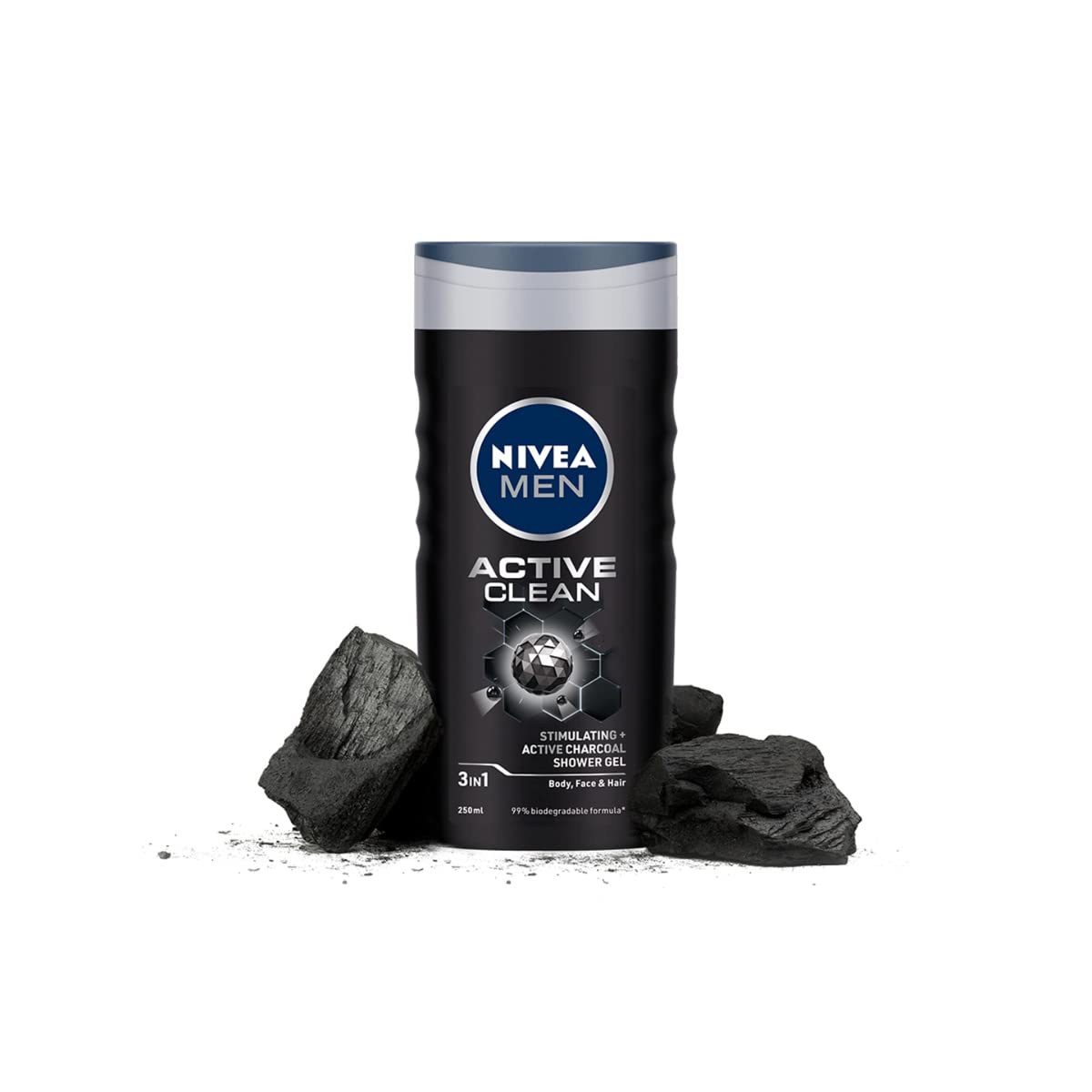 NIVEA Men Body Wash, Active Clean with Active Charcoal, Shower Gel for Body, Face & Hair, 250 ml – view 2