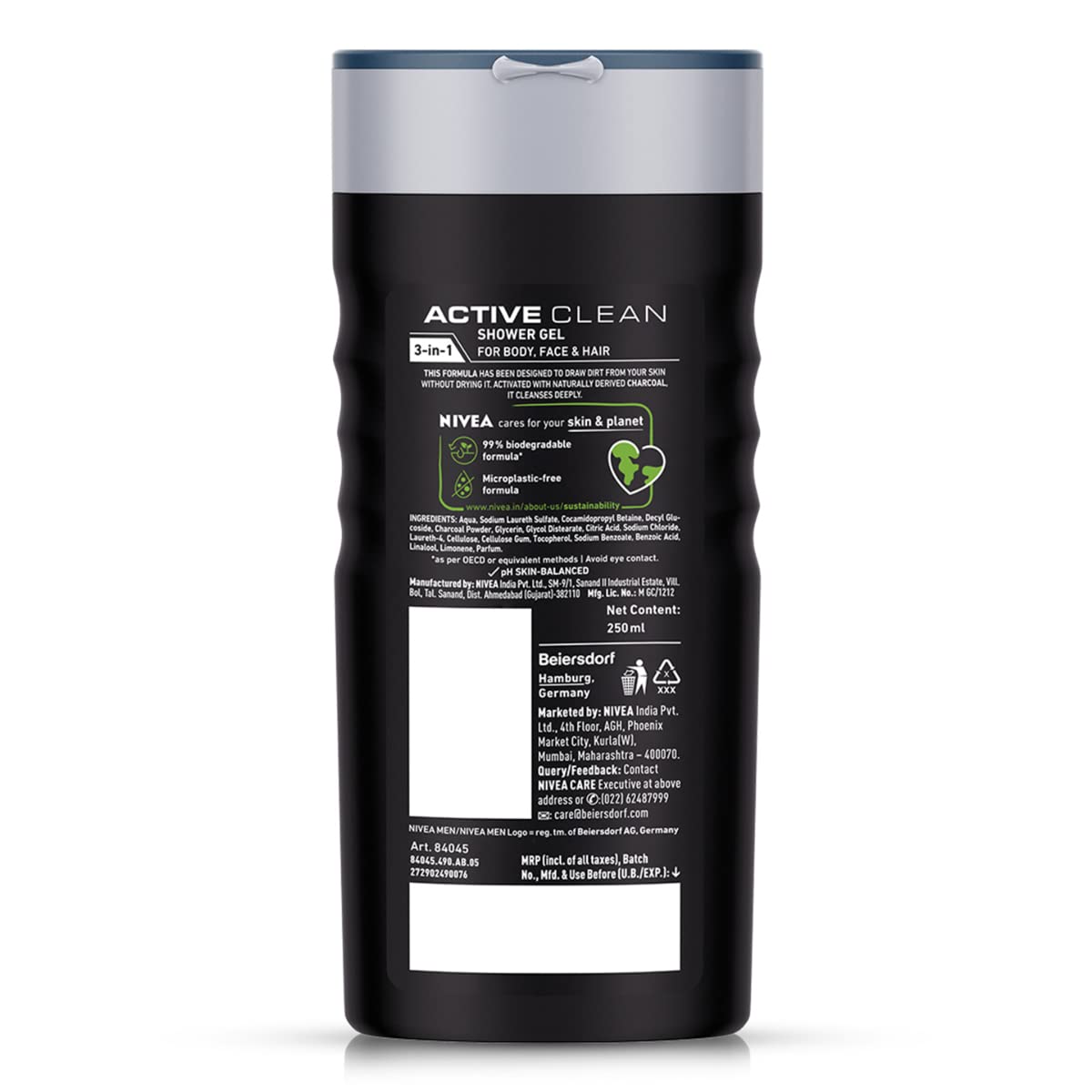 NIVEA Men Body Wash, Active Clean with Active Charcoal, Shower Gel for Body, Face & Hair, 250 ml – view 7