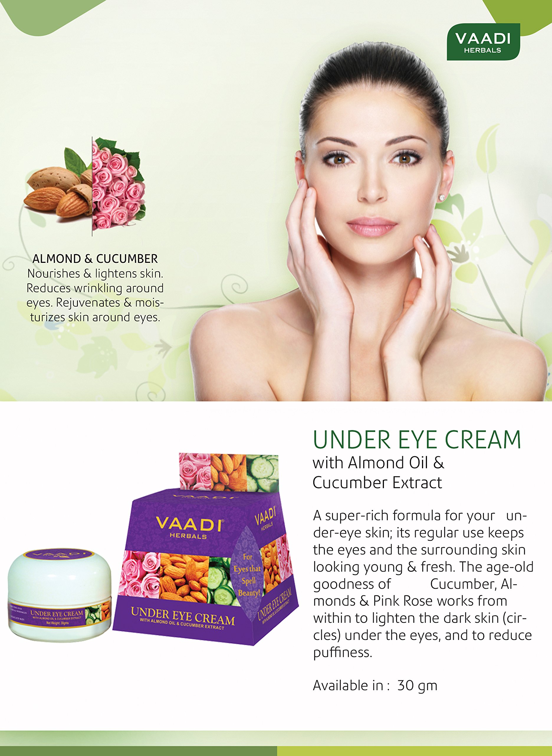 Vaadi Herbals Under Eye Cream, Almond Oil and Cucumber Extract, 30g – view 3