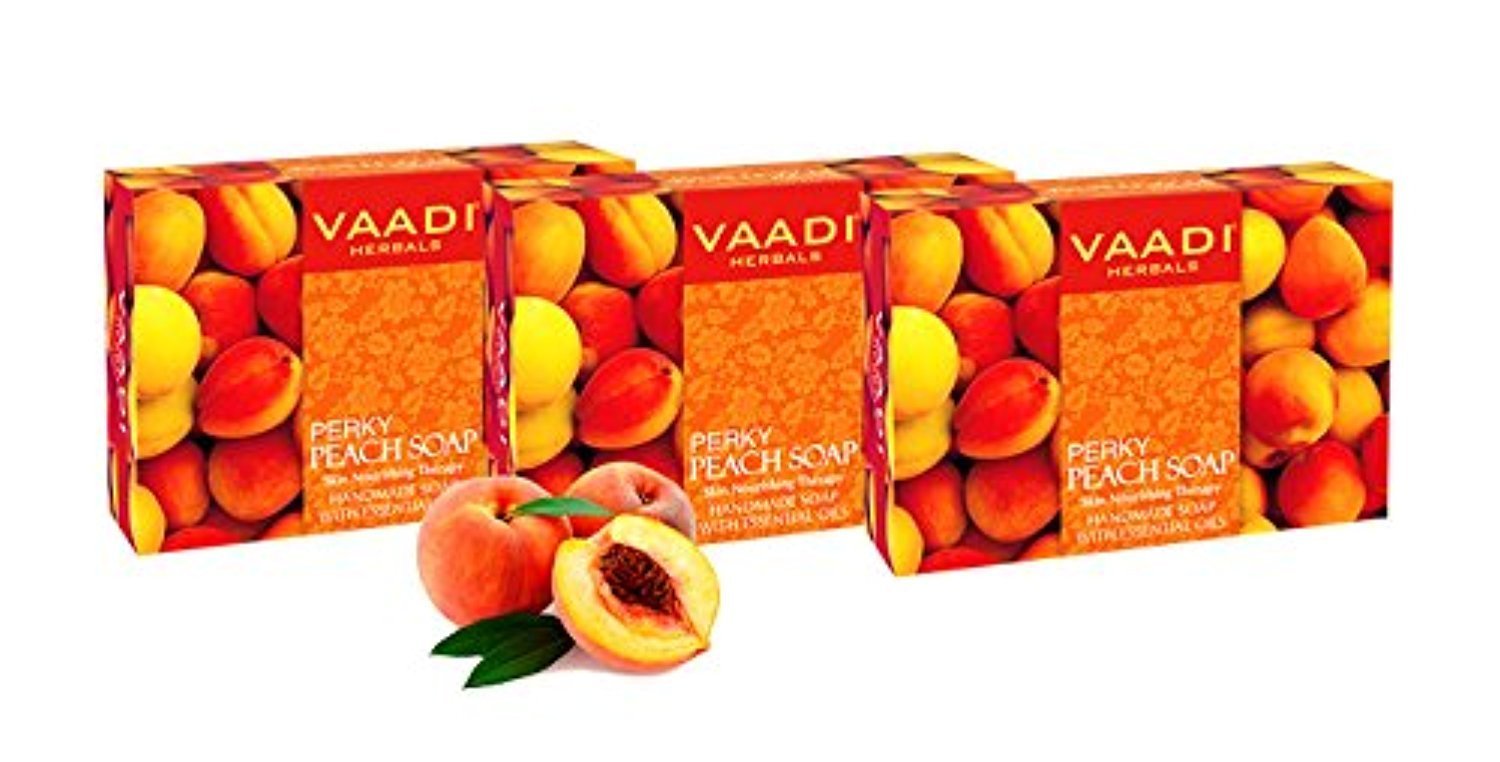 Boxed Vaadi Herbals peach soap bars with almond oil