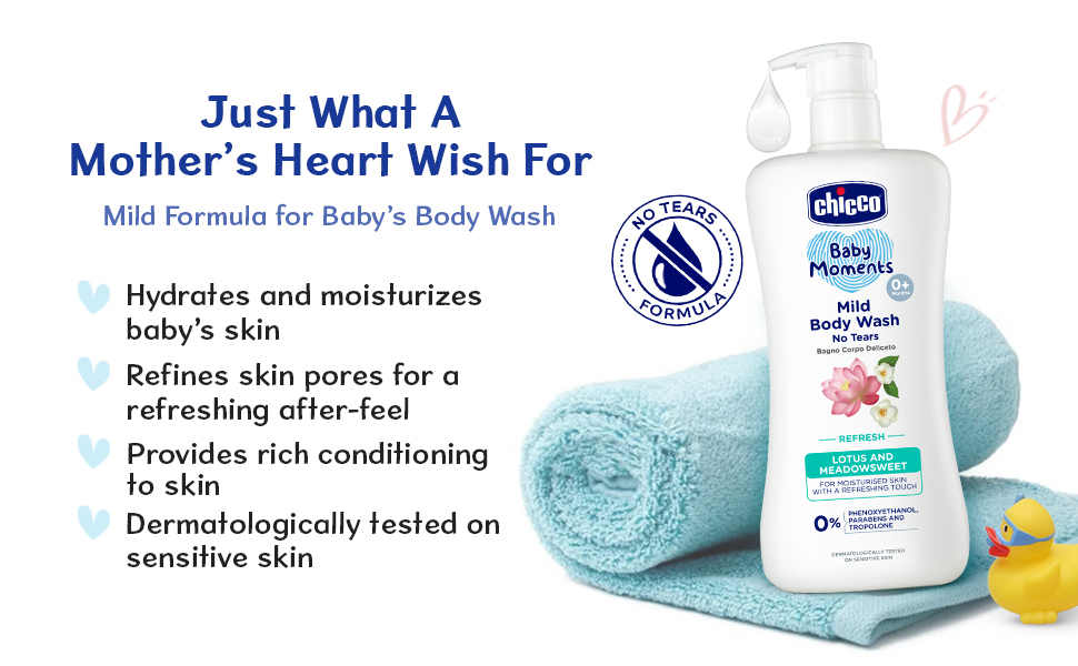 Chicco Baby Moments Mild Body Wash Refresh, New Advanced Formula with Natural Ingredients, No Tears & Soap-Free, Mild formula for Baby