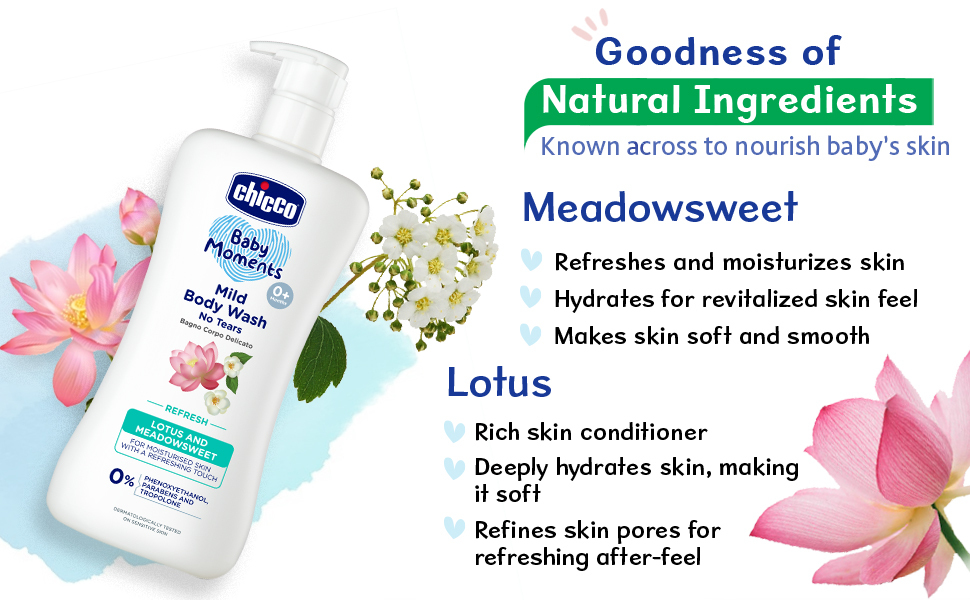 Chicco Baby Moments Mild Body Wash Refresh, New Advanced Formula with Natural Ingredients, No Tears & Soap-Free, Mild formula for Baby