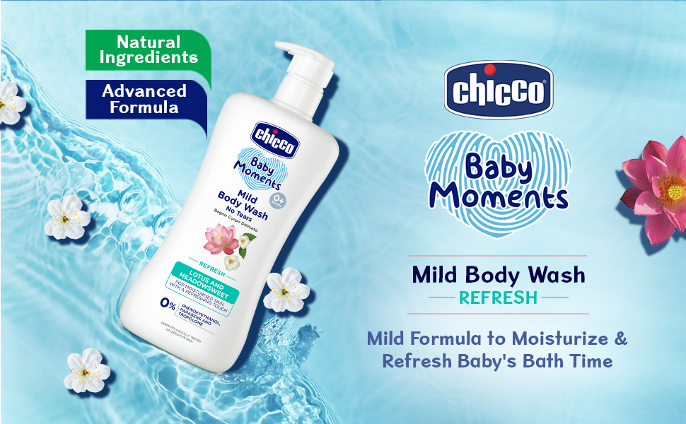 Chicco Baby Moments Mild Body Wash Refresh, New Advanced Formula with Natural Ingredients, No Tears & Soap-Free, Mild formula for Baby