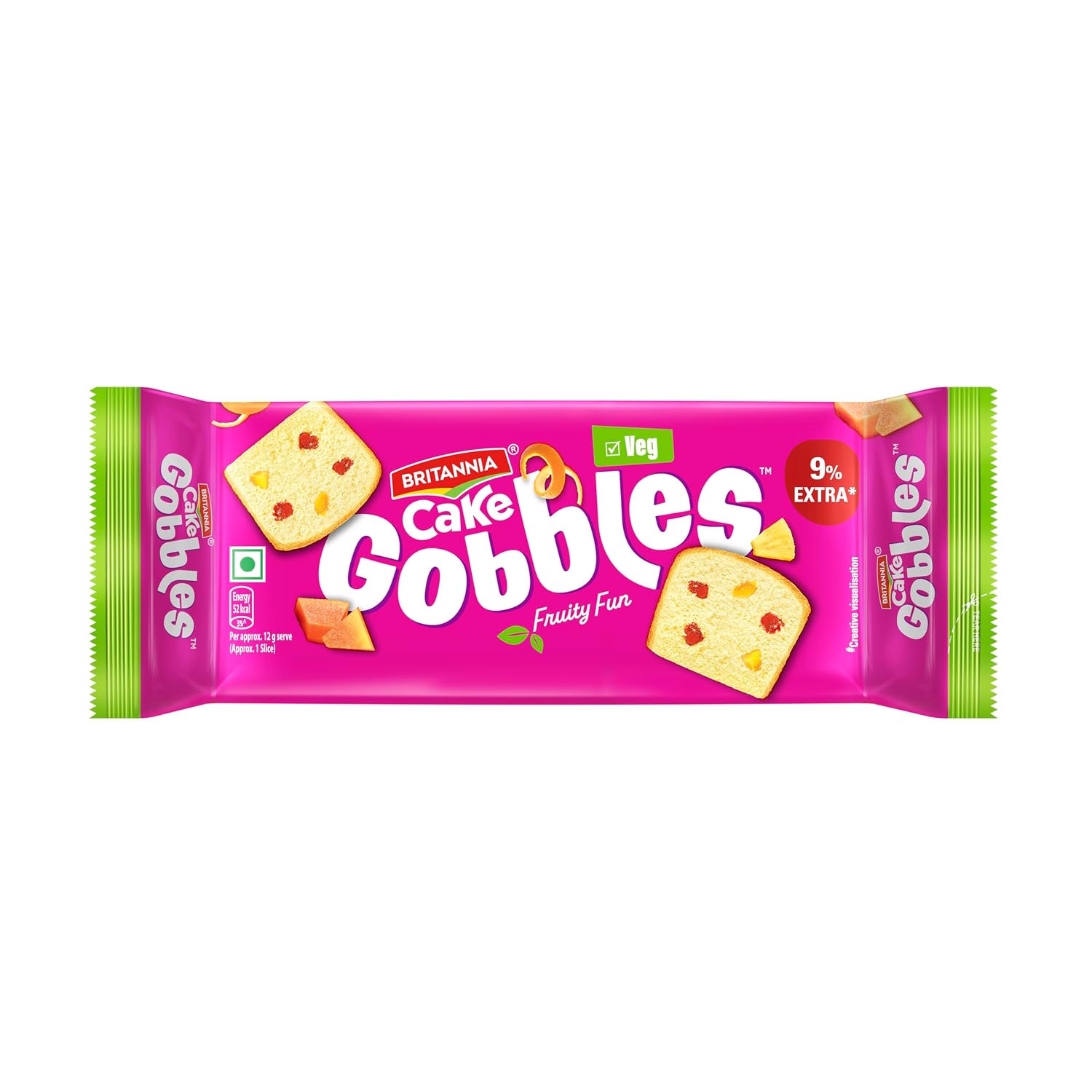 Britannia Gobbles Cake 100% Veg Bar Cake Fruit, 60 G/55 G[Weight May Vary]