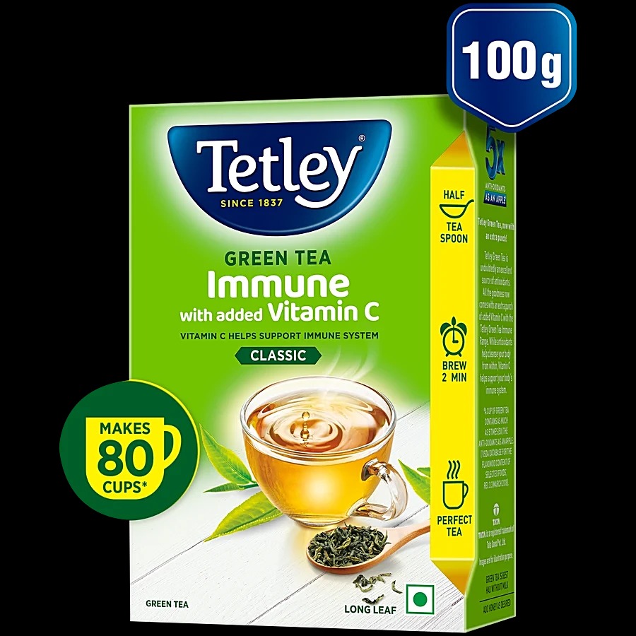 Tetley Classic Green Tea - Immune With Added Vitamin C, 100 g