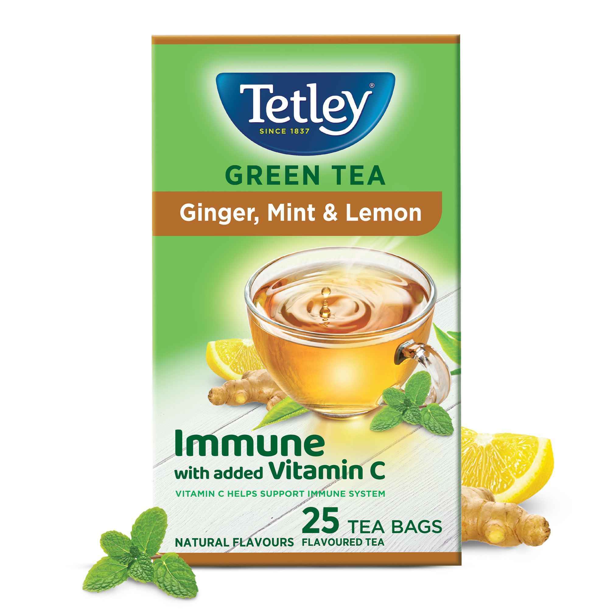 Tetley Ginger Mint And Lemon Green Tea Bags 25 Pcs