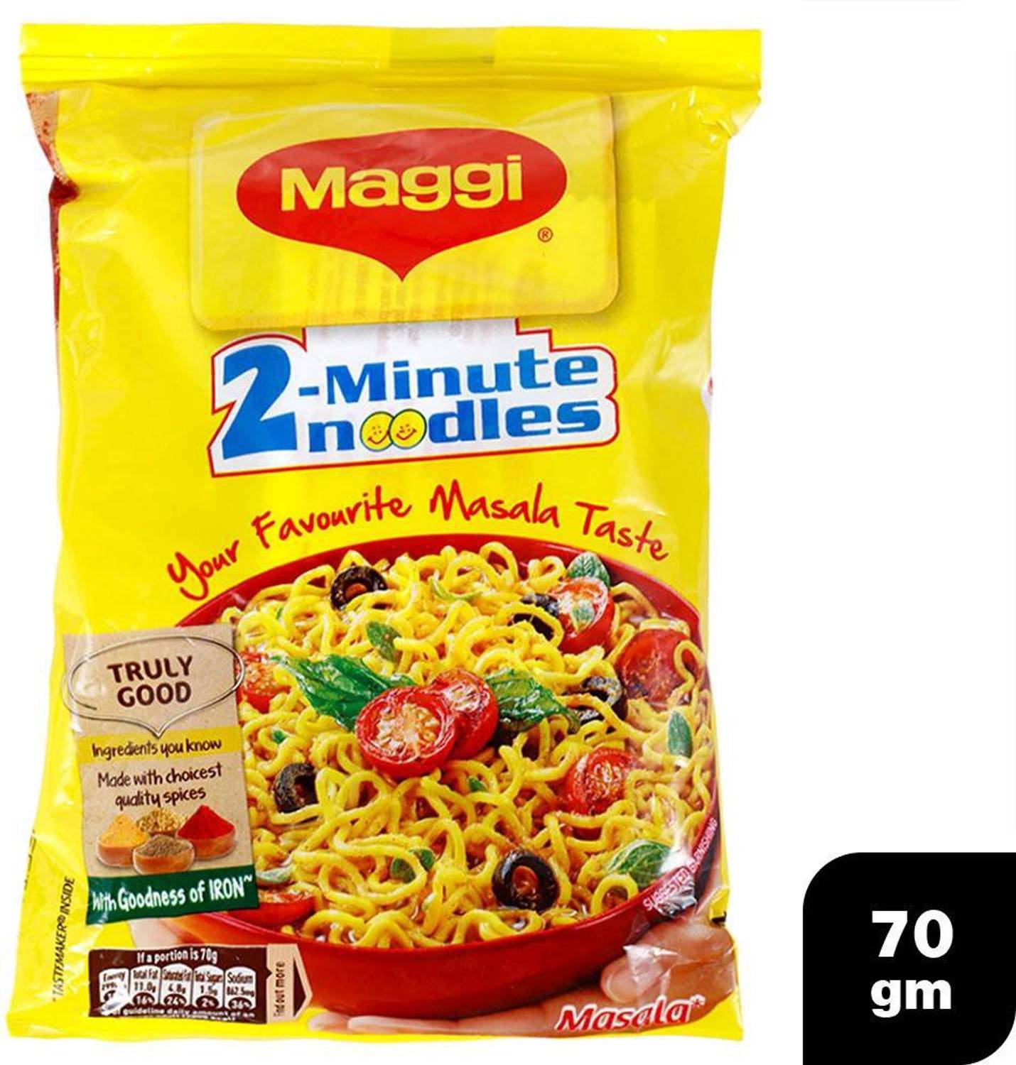 Maggi vegetarian masala instant noodles pack with twelve 70 g units