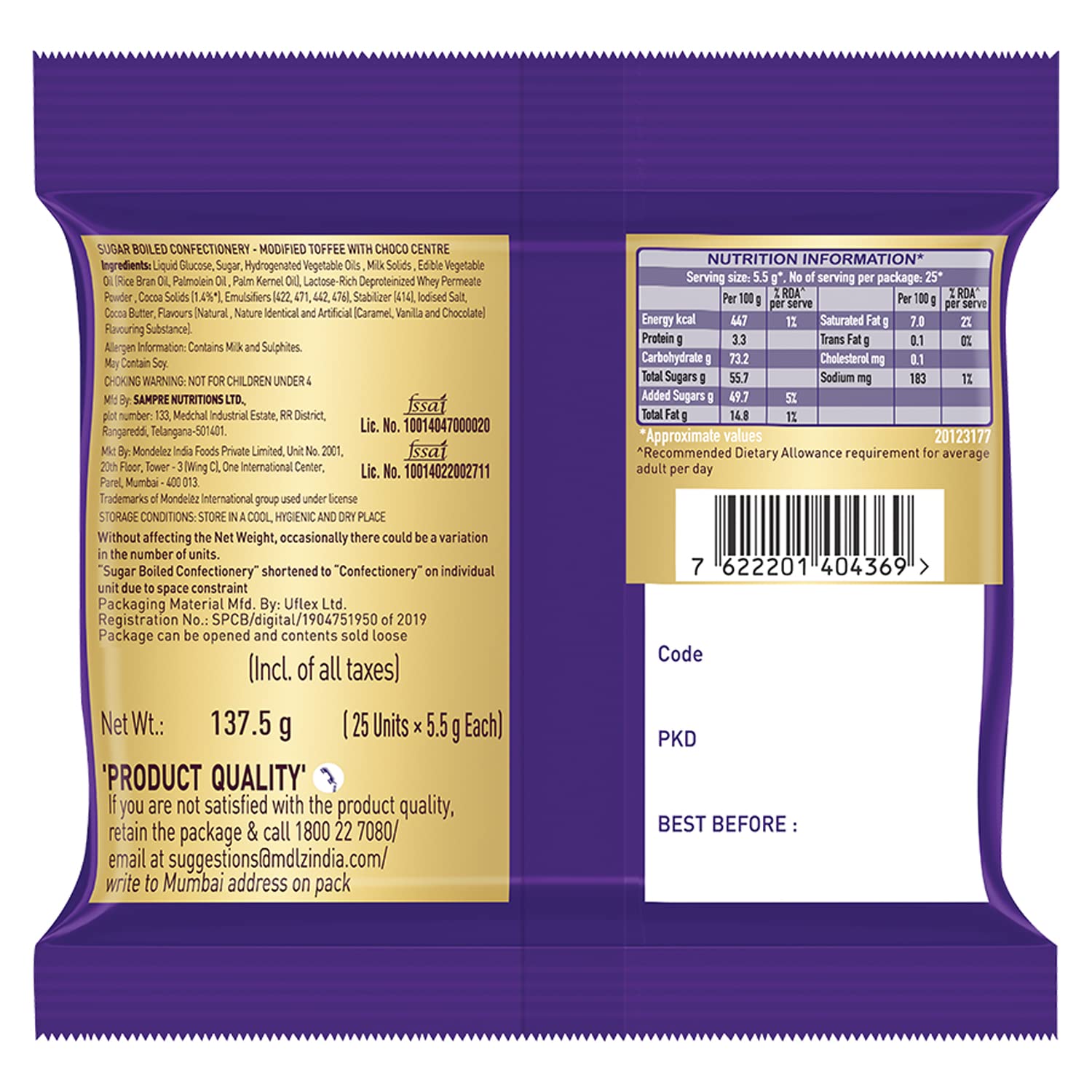 Cadbury Choclairs Gold Chocolate Candy 140 g (25 Pieces) – view 5