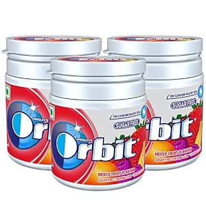 Orbit Mixed Fruit Sugarfree Chewing Gum | Chewing Gums for Clean and Healthy Teeth | Pocket-Friendly & Easy to Carry Pot Pack | 59.4g | Pack of 3