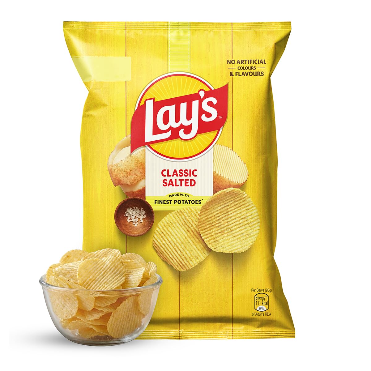 Lay's Classic Salted vegetarian potato chips snack packet