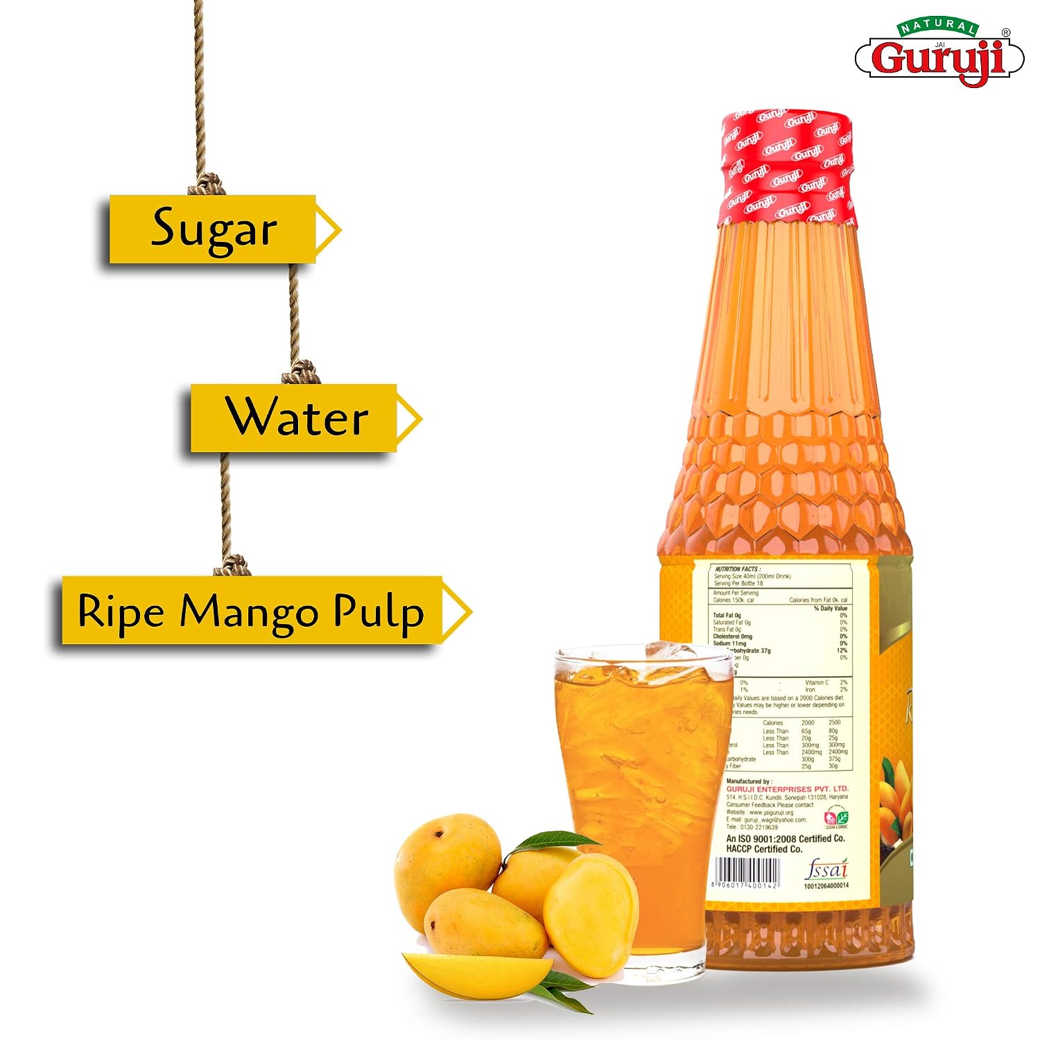 Jai Guruji Ripe Mango Fruit Syrup Sharbat - 750 ml – view 2