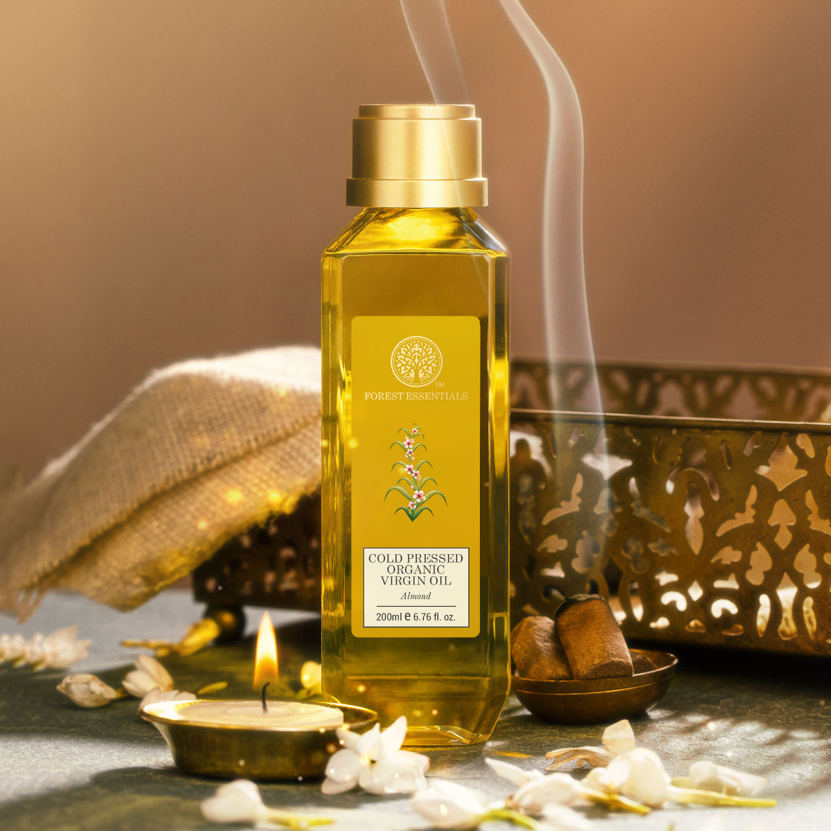 Forest Essentials Organic Cold Pressed Virgin Almond Oil 200ml, Delicate Facial Cleanser Kashmiri Saffron & Neem 200ml & Intensive Hair Repair Masque Japapatti & Brahmi 200g – view 9