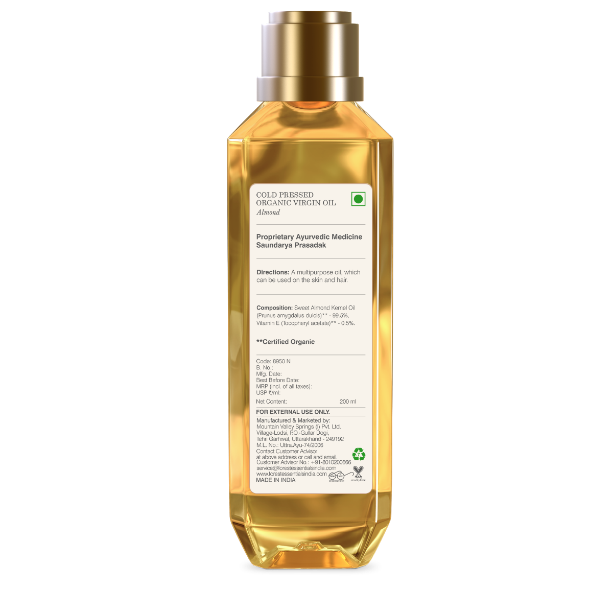 Forest Essentials Organic Cold Pressed Virgin Almond Oil 200ml, Delicate Facial Cleanser Kashmiri Saffron & Neem 200ml & Intensive Hair Repair Masque Japapatti & Brahmi 200g – view 10