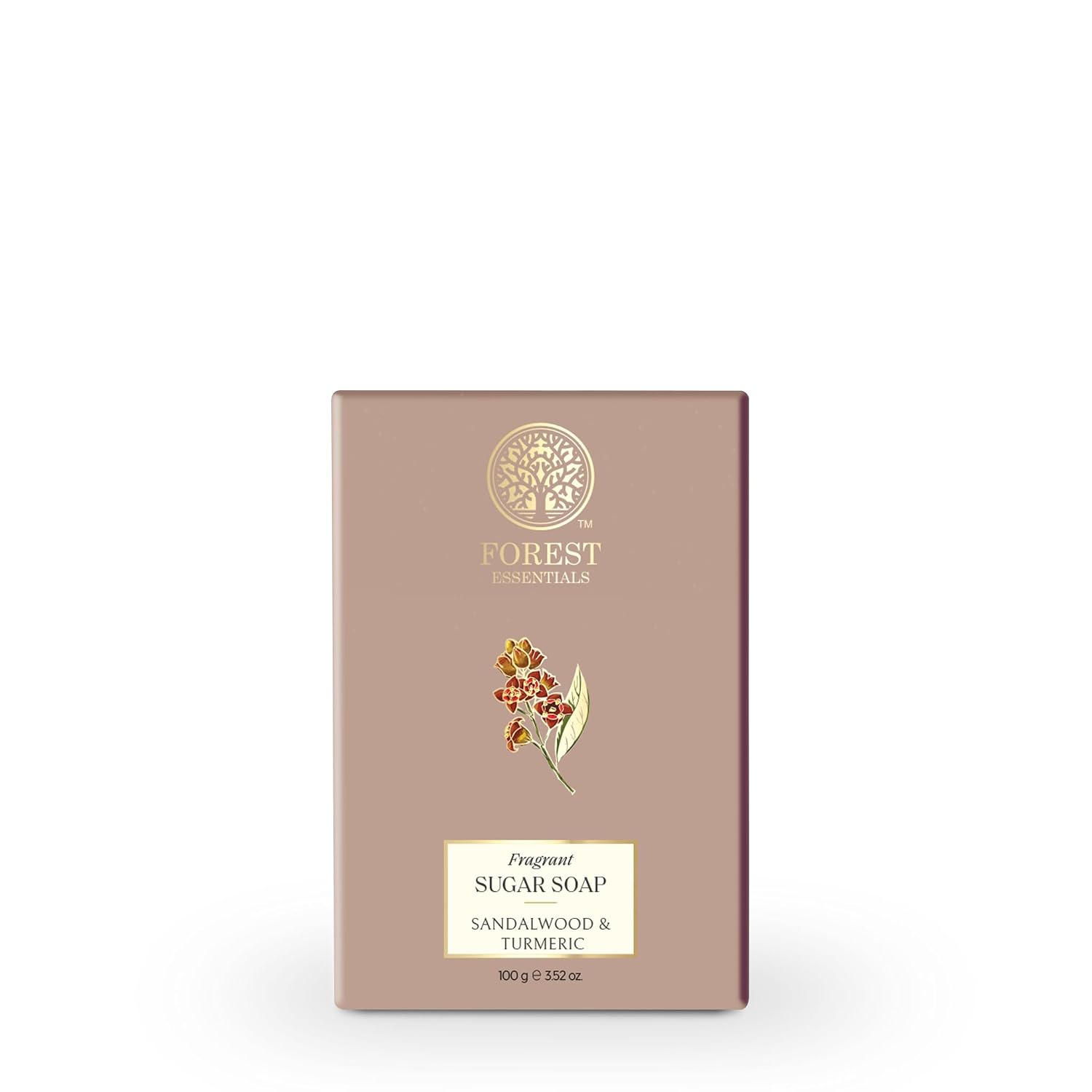 Handmade Ayurvedic sandalwood turmeric soap bar in Forest Essentials packaging