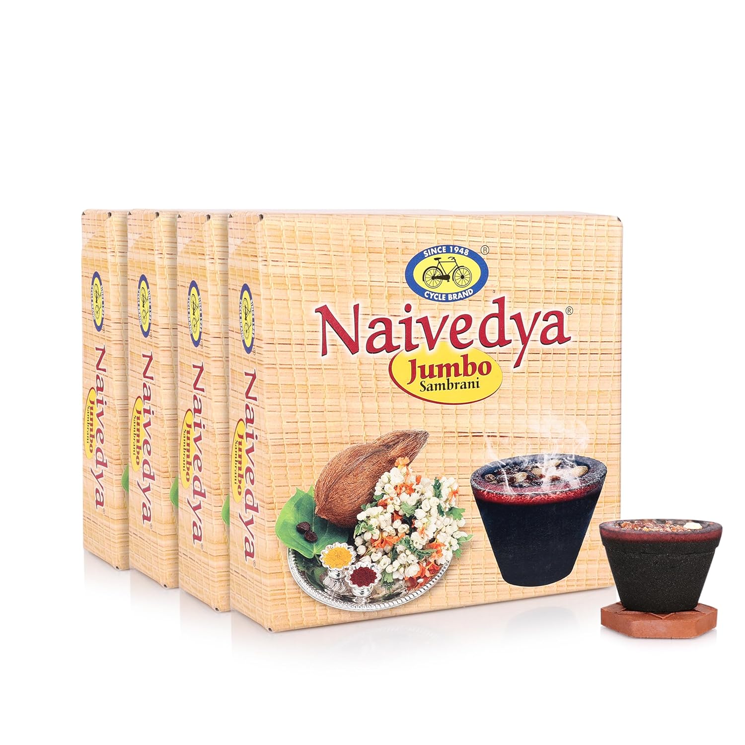 Cycle Pure Naivedya Jumbo Sambrani Dhoop Cups for Pooja (12 pcs) | Havan Cups for Pooja, Home & Festivals | Natural Guggal Dhoop Original | Pack of 4, 4N Per Pack