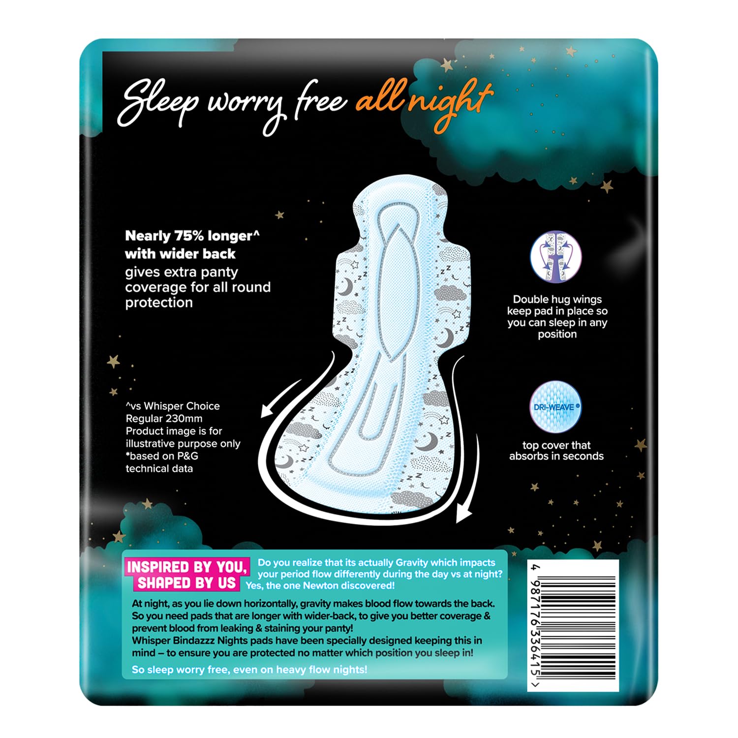 Whisper Bindazzz Nights Pads for Women, XXX-Large, 20 Pads, Unscented – view 4