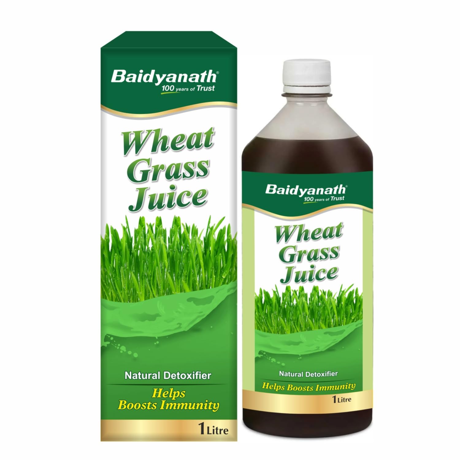 Baidyanath Ayurved Pure Wheatgrass Juice - 1L | Helps Natural Detoxify the Liver, Boost Metabolism, & Gut cleanser Juice | For Cholesterol management | No Synthetic Colors & Flavors Added