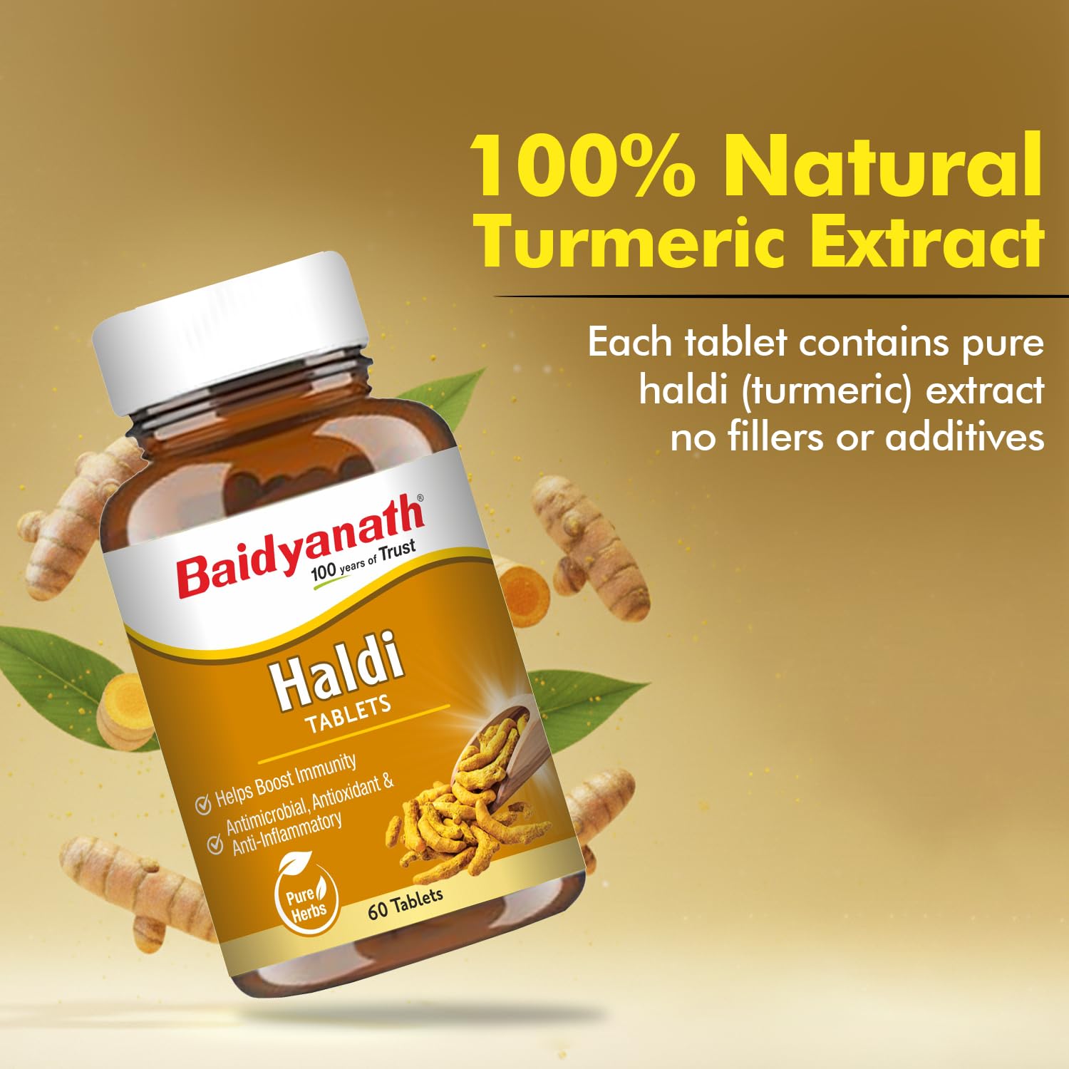 Baidyanath Ayurved Turmeric Tablets with Natural Haldi Extract, 60 Tablets – view 4