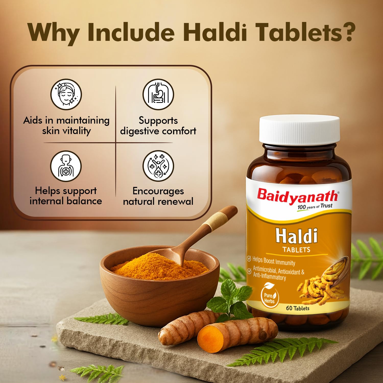 Baidyanath Ayurved Turmeric Tablets with Natural Haldi Extract, 60 Tablets – view 5