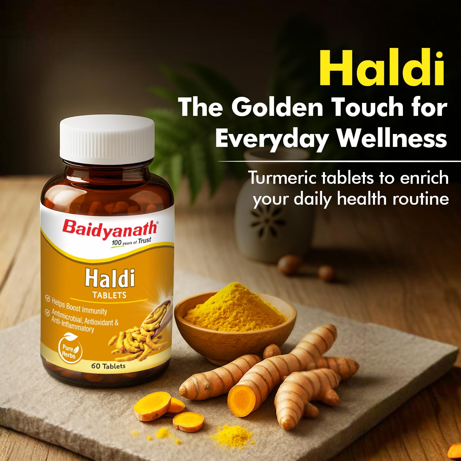 Baidyanath Ayurved Turmeric Tablets with Natural Haldi Extract, 60 Tablets – view 3