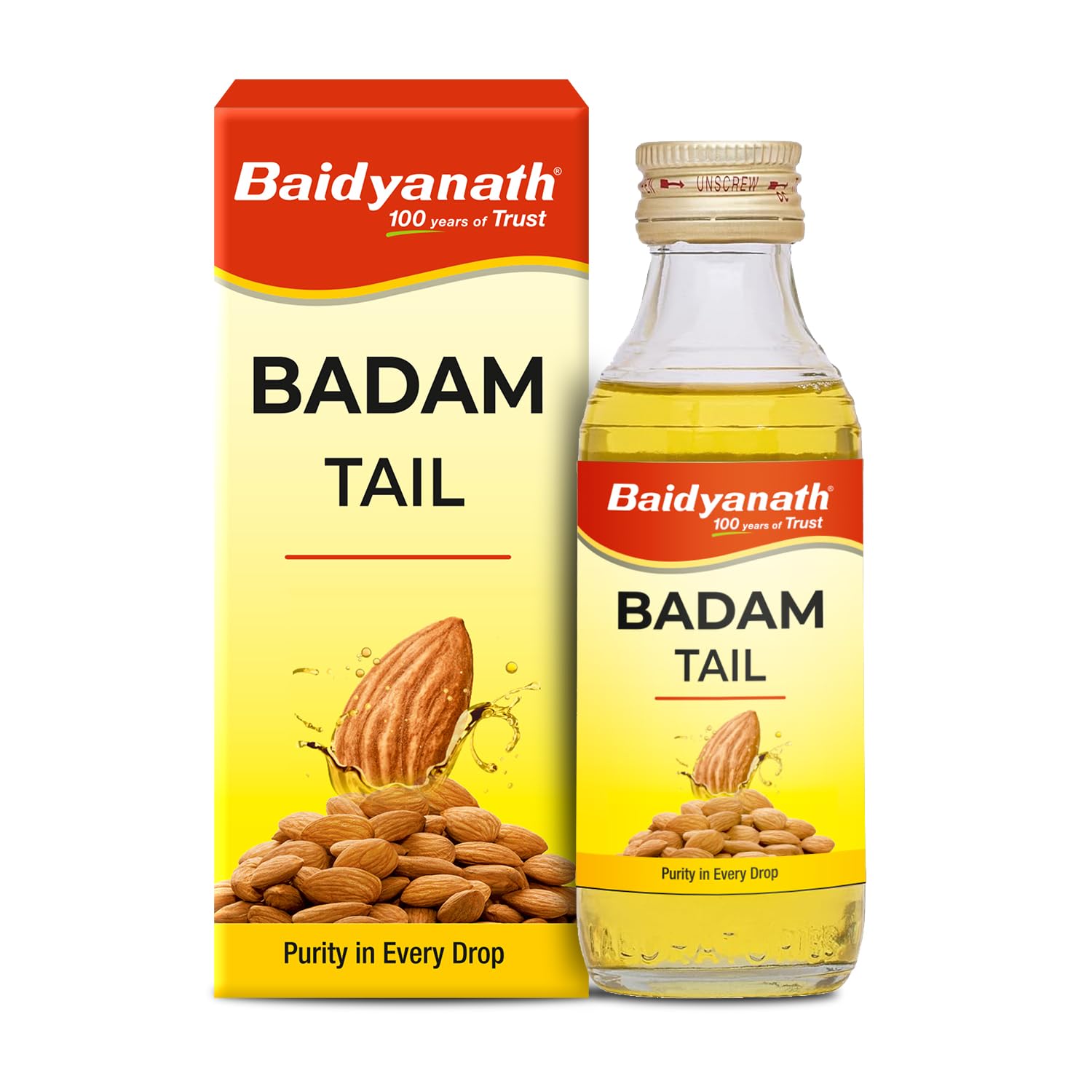 Baidyanath Ayurved Badam Tail-100ml, Rich in Vitamin-E | Sweet Almond Oil for Healthy Hair & Glowing Skin | Helps & Improve Digestion | Naturally Sourced From Almonds (Pack of 1)