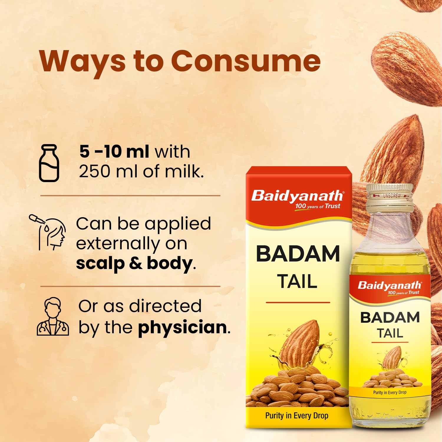Baidyanath Ayurved Badam Tail 100ml - Sweet Almond Oil – view 5