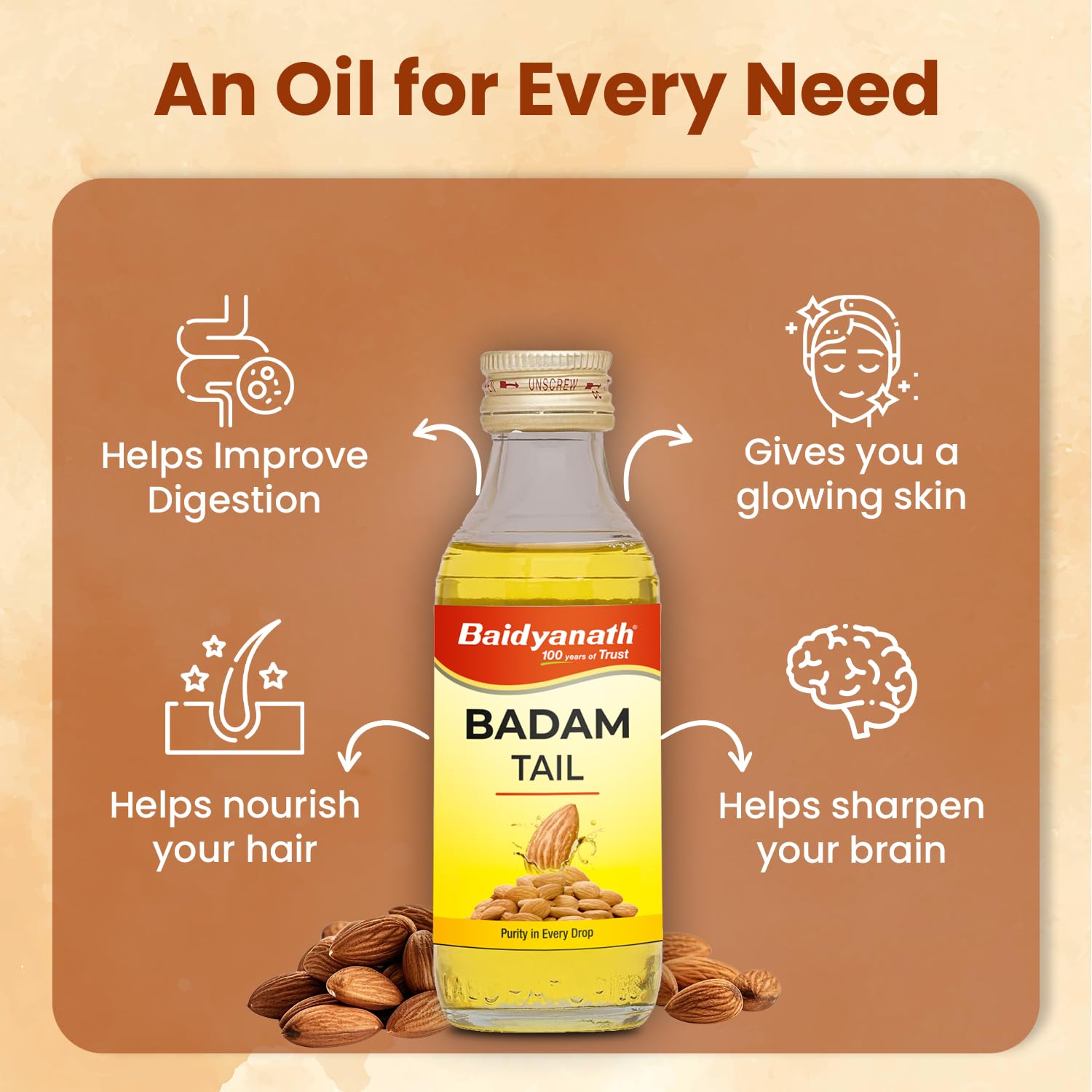 Baidyanath Ayurved Badam Tail 100ml - Sweet Almond Oil – view 3