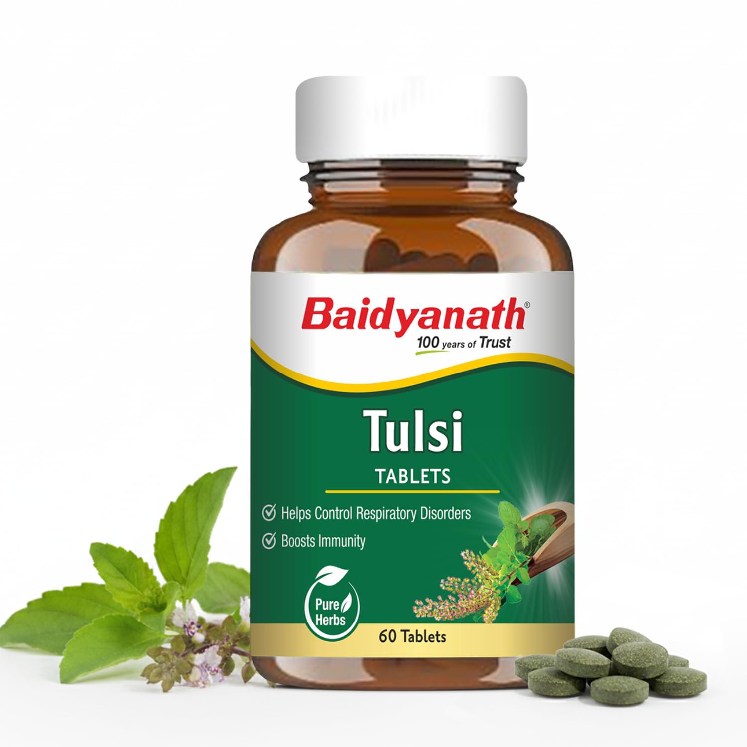 Baidyanath Ayurved Tulsi Tablets - 60 Tab|Helps in Boosts Immunity | Helpful in Cough & Cold (Pack of 1)
