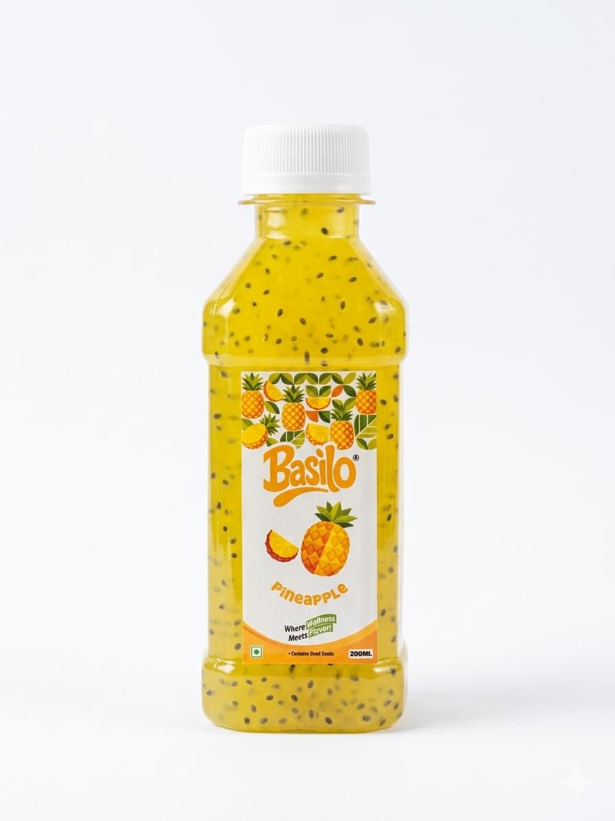 BASILO Pineapple Basil Seed Drink, 200 ml, Pack of 8 – view 3