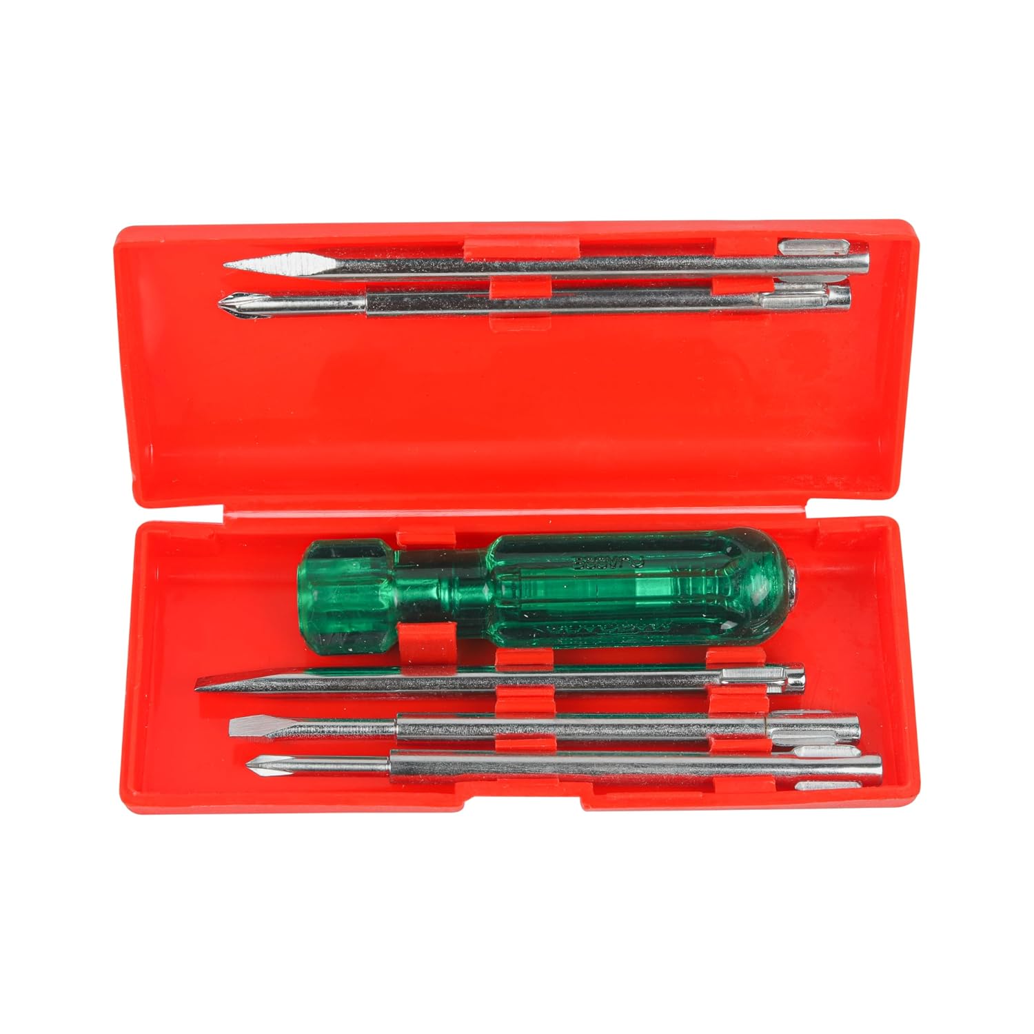 SPARTAN BS-01 Eco 5-in-1 Pc Screw Driver Kit With 2 Flat Blades, 2 Phillips Head, 1 Round Poker Bar, Neon Bulb | Multi-purpose Tool Set (Green)