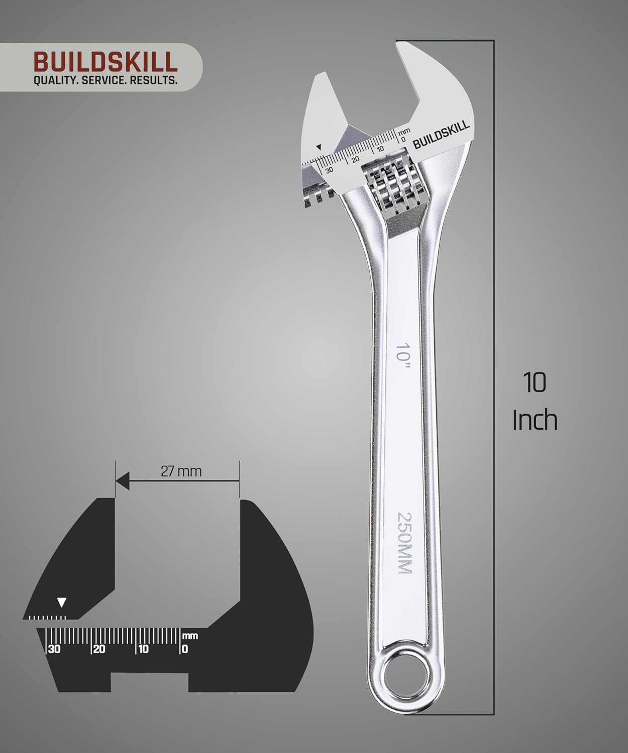 BUILDSKILL 10" (250 mm) Adjustable Wrench - Chrome Vanadium Steel – view 3