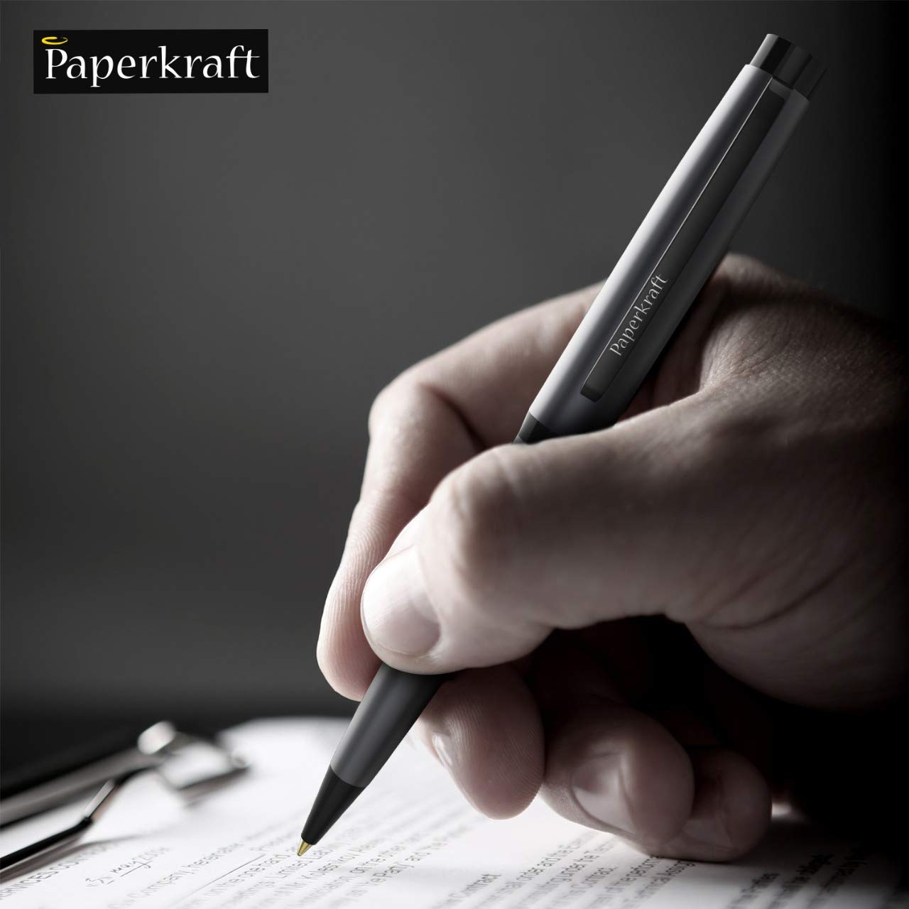 Paperkraft Chopin Ball Pen, Metal Body, Blue Ink, Matte Grey Finish – view 8